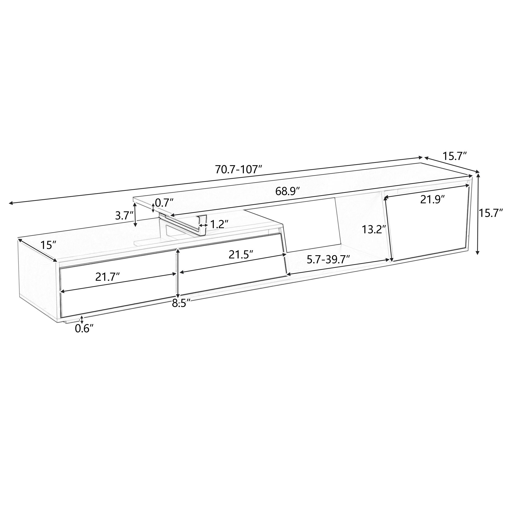 Minimalist Rectangle Extendable TV Cabinet With 2 Drawers And 1 Cabinet