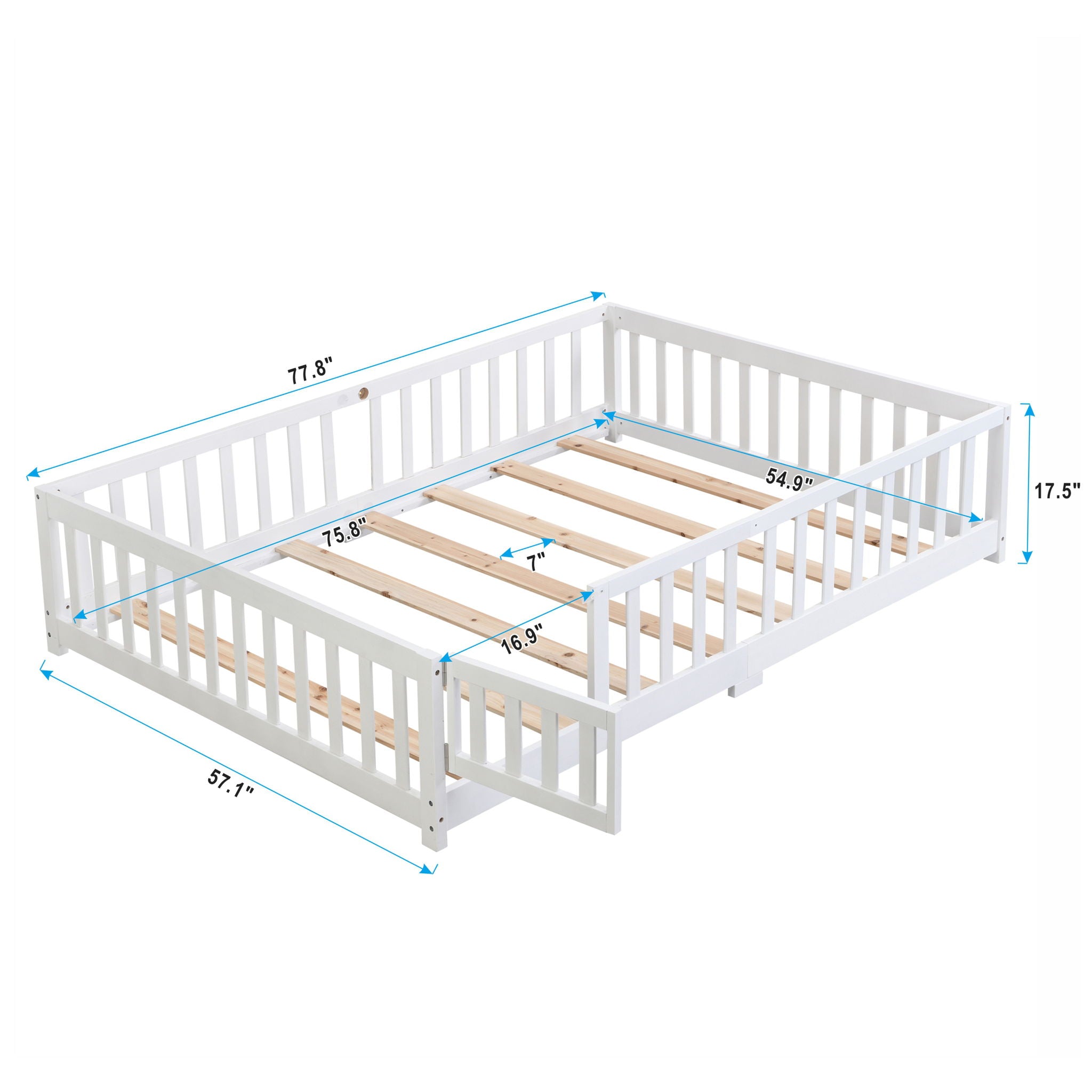 Floor Bed With Door And Fence For Children