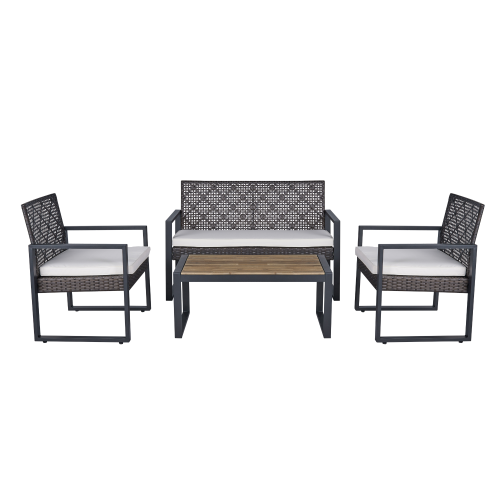 Lume Outdoor Acacia 4-Piece Wicker Sofa Set with Table Brown