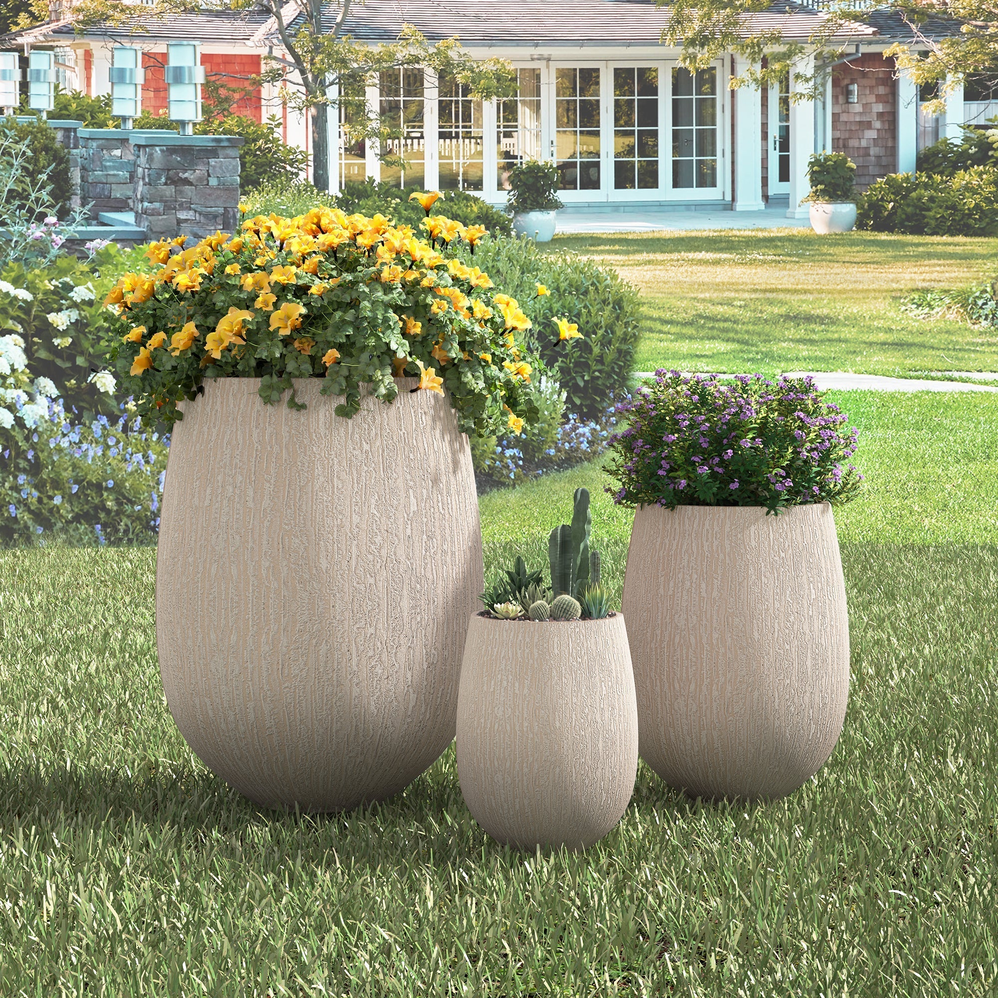 U_Style Egg-Shaped Lightweight MGO Outdoor Planter Set of 3