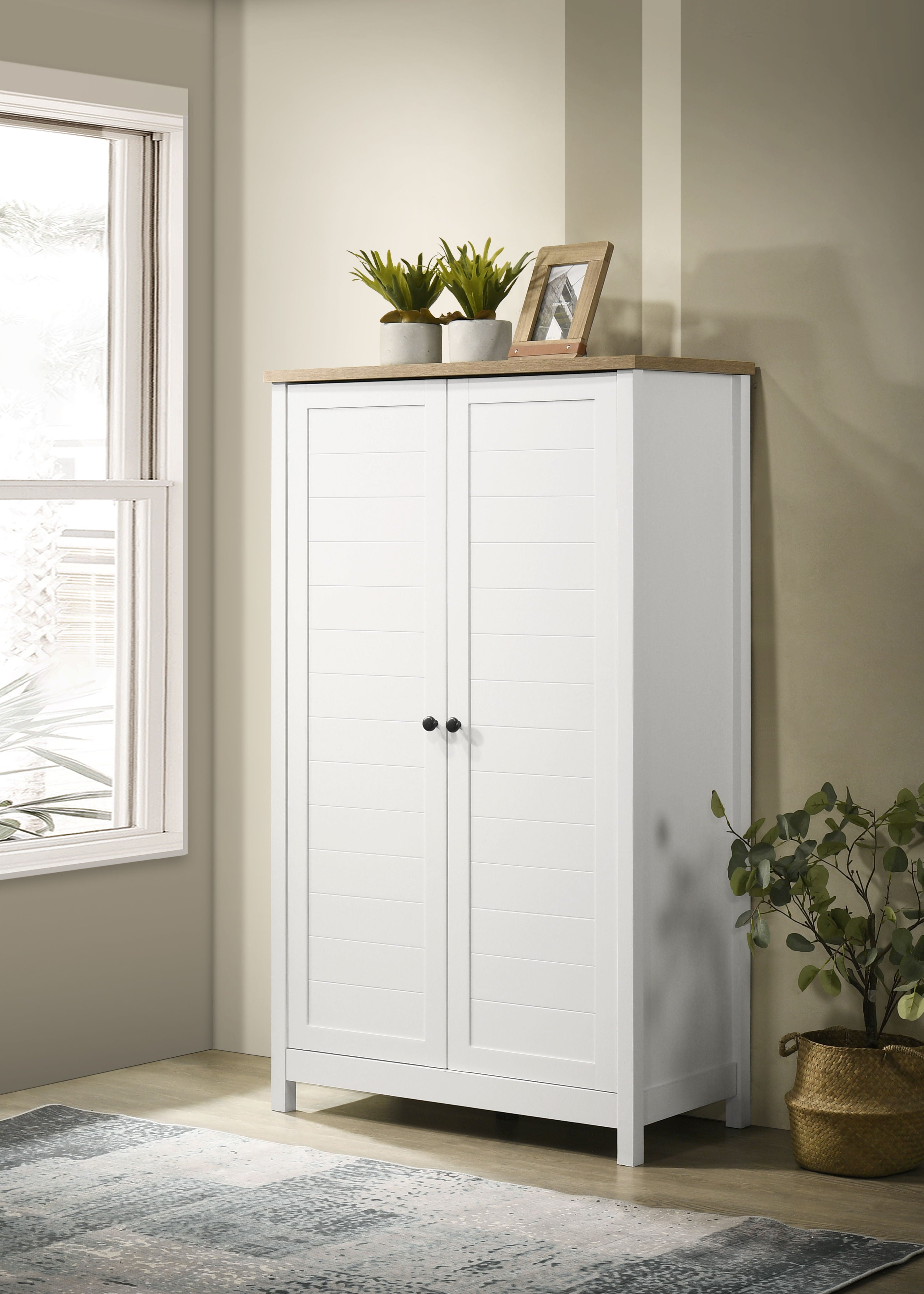 Claire - Storage Cabinet With Oak Accent Finish And Framed Slatted Panel Design - White - Best Buy Furniture