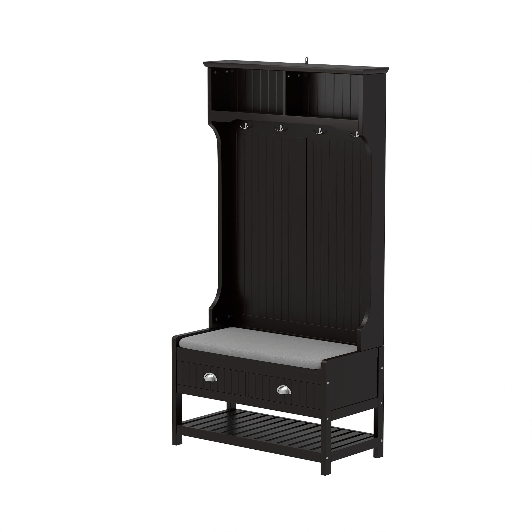Modern 3 In 1 Hallway Hall Tree With Storage Drawers, Coat Rack, Shoe Rack Bench And Cushion