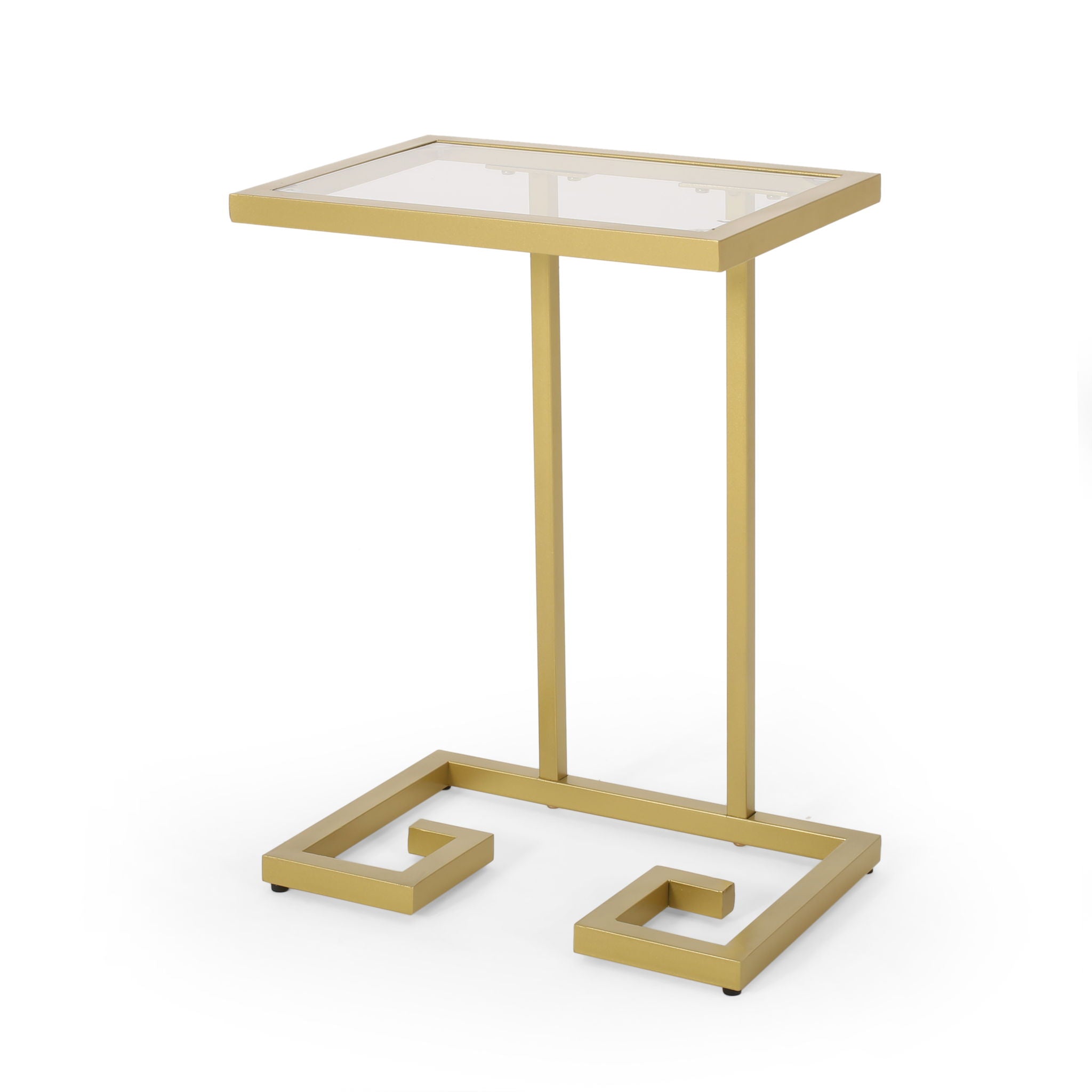 Modern Glam C Shaped End Table With Tempered Glass Top - Gold