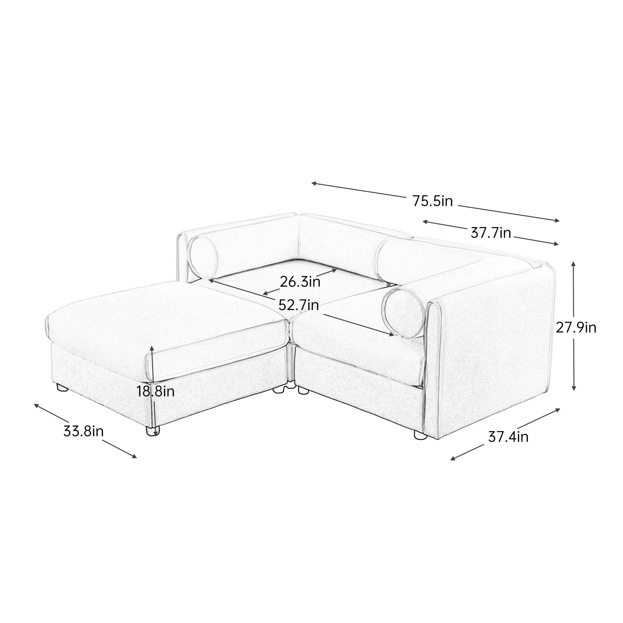 Contemporary Elegant White Chenille Sofa With Storage And Ottoman