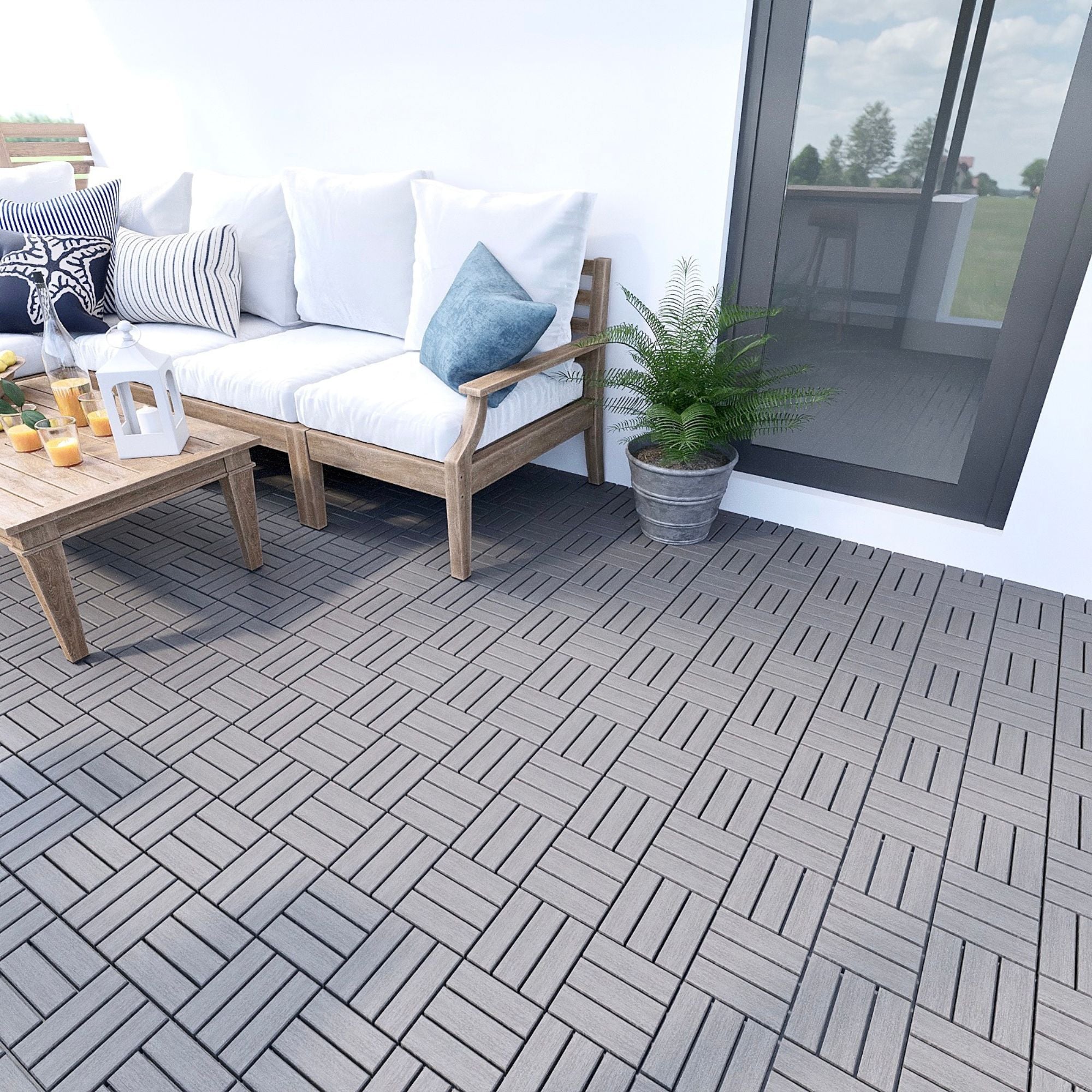 Acacia Wood Interlocking Deck Tiles Checker Pattern For Outdoor Flooring