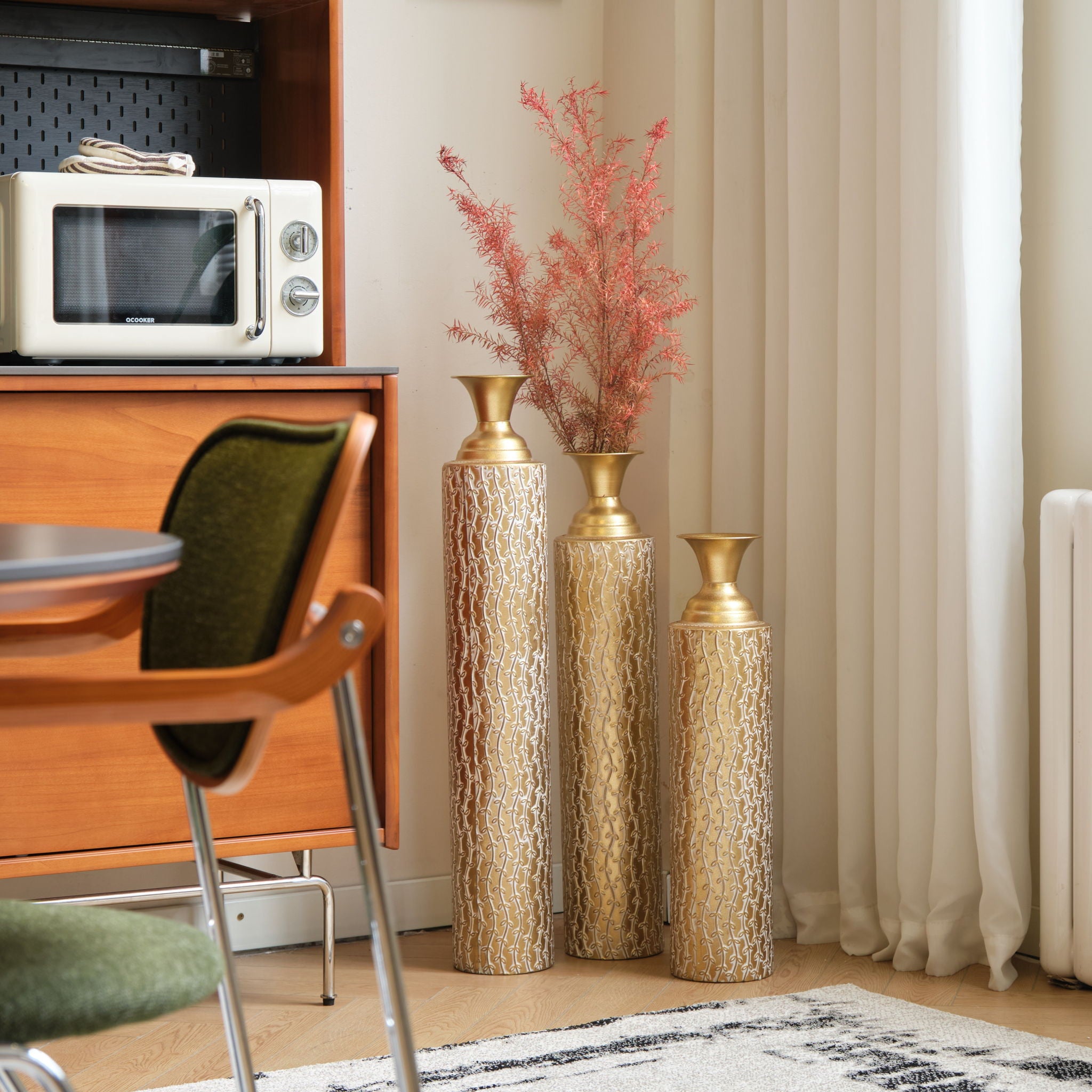 Metal Decorative Vases High Distress Metal Center Vases With Growing Vine Patterns, (Set of 3) Vases For Home Decoration - Gold - Best Buy Furniture