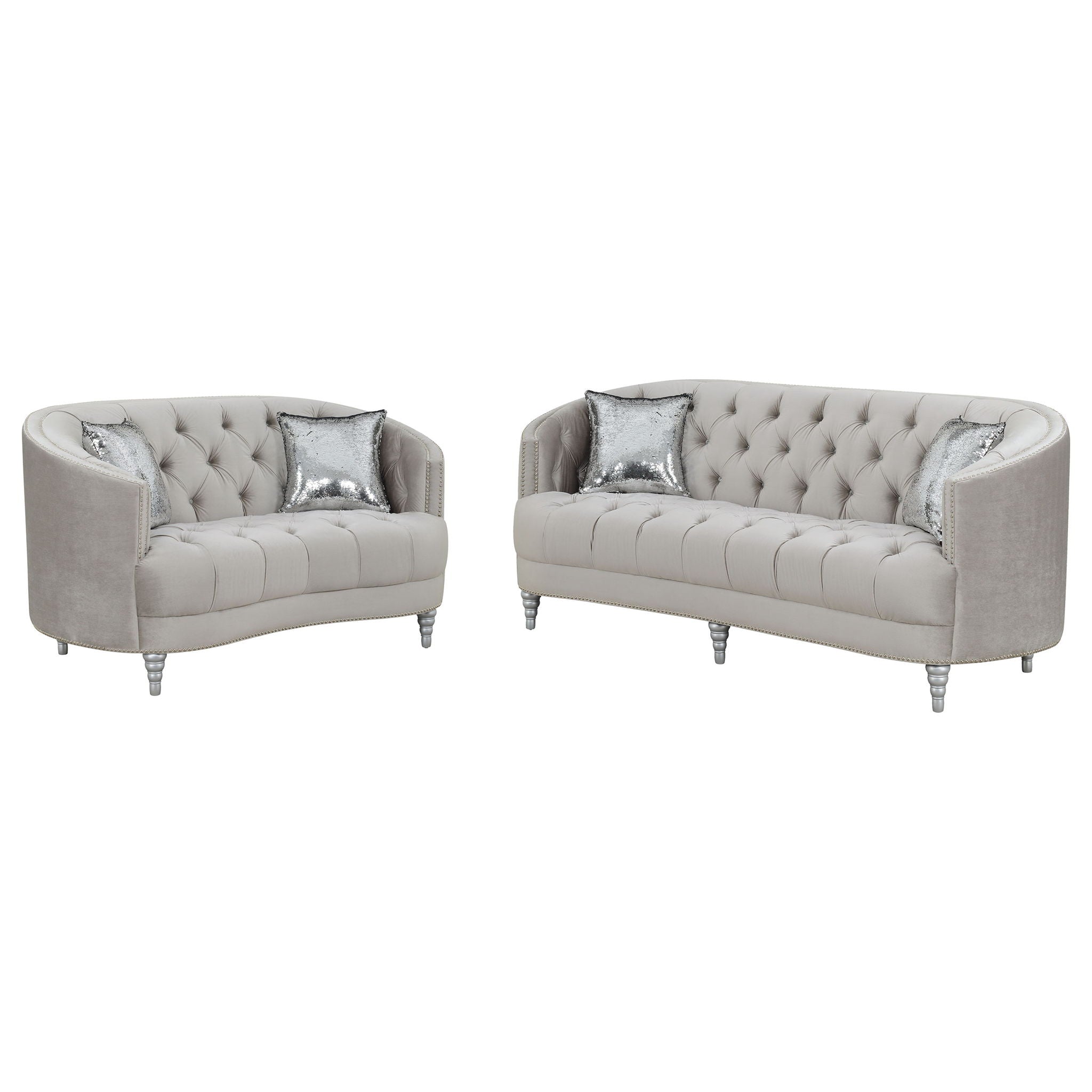 Elliston - 2 Piece Living Room Set With Upholstery Nailhead Trim - Gray