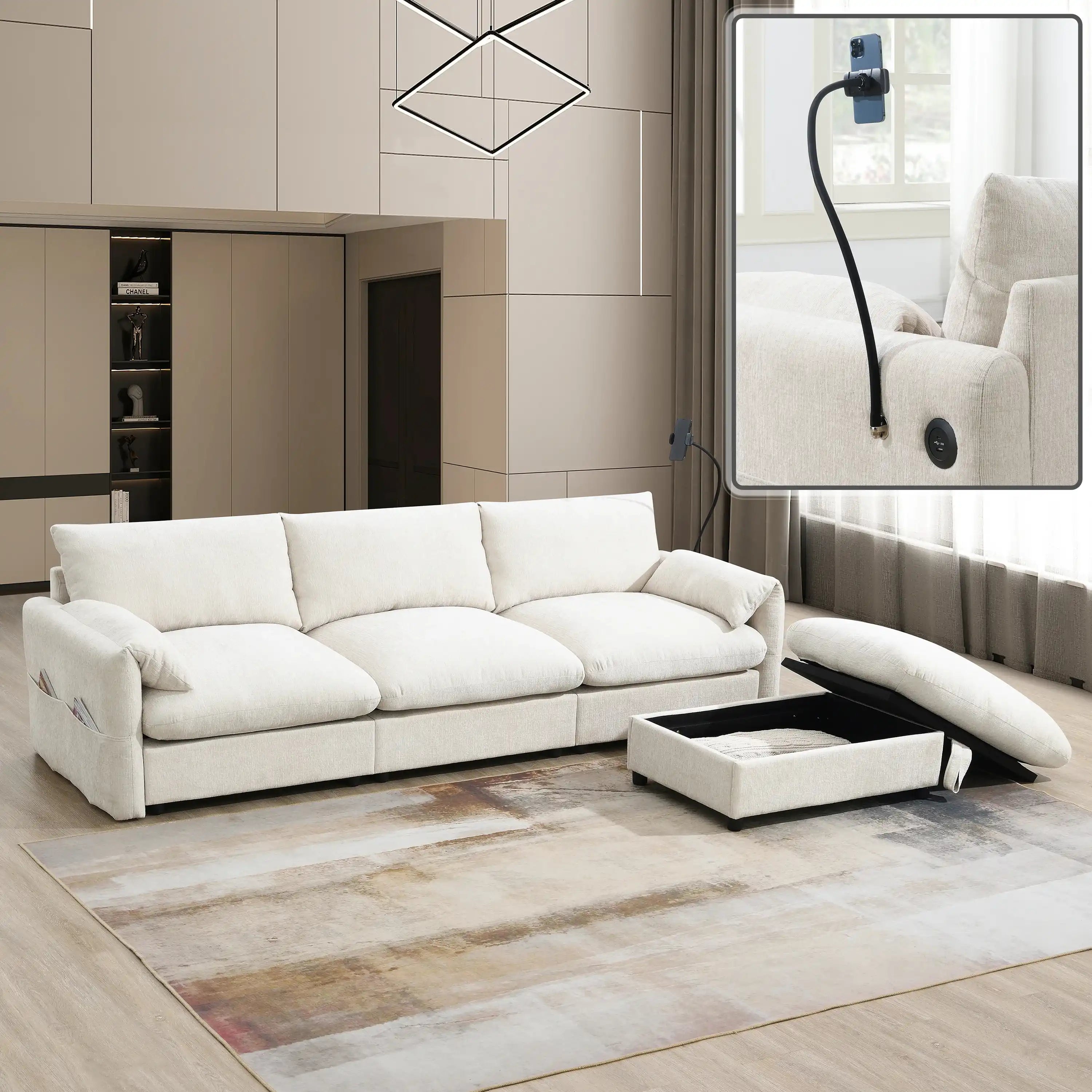 96.5'' Chenille Sectional Sofa with Storage Ottoman 4pc
