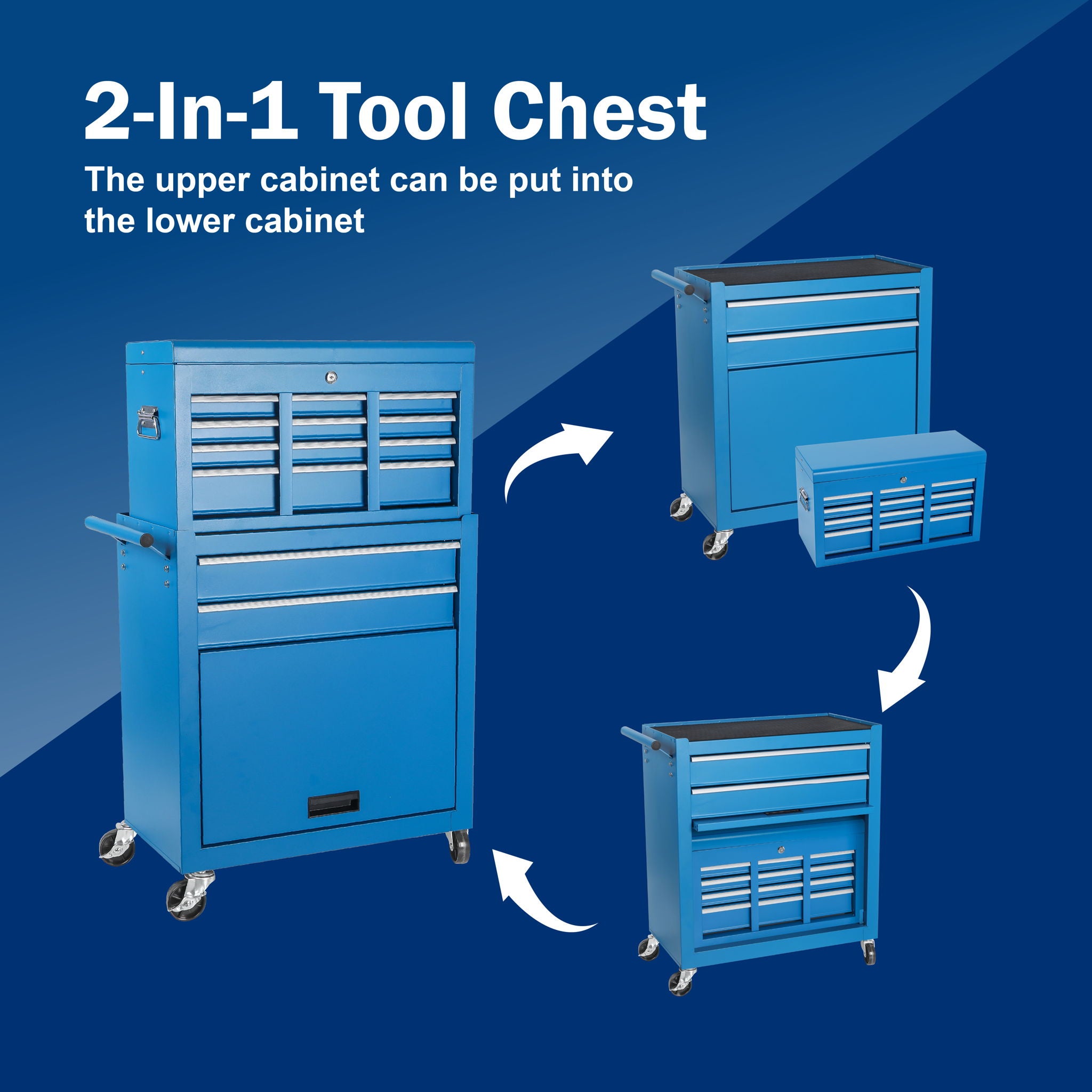 8 Drawer Rolling Tool Chest With 2 In 1 Detachable Top Box, Lockable Wheels - Best Buy Furniture