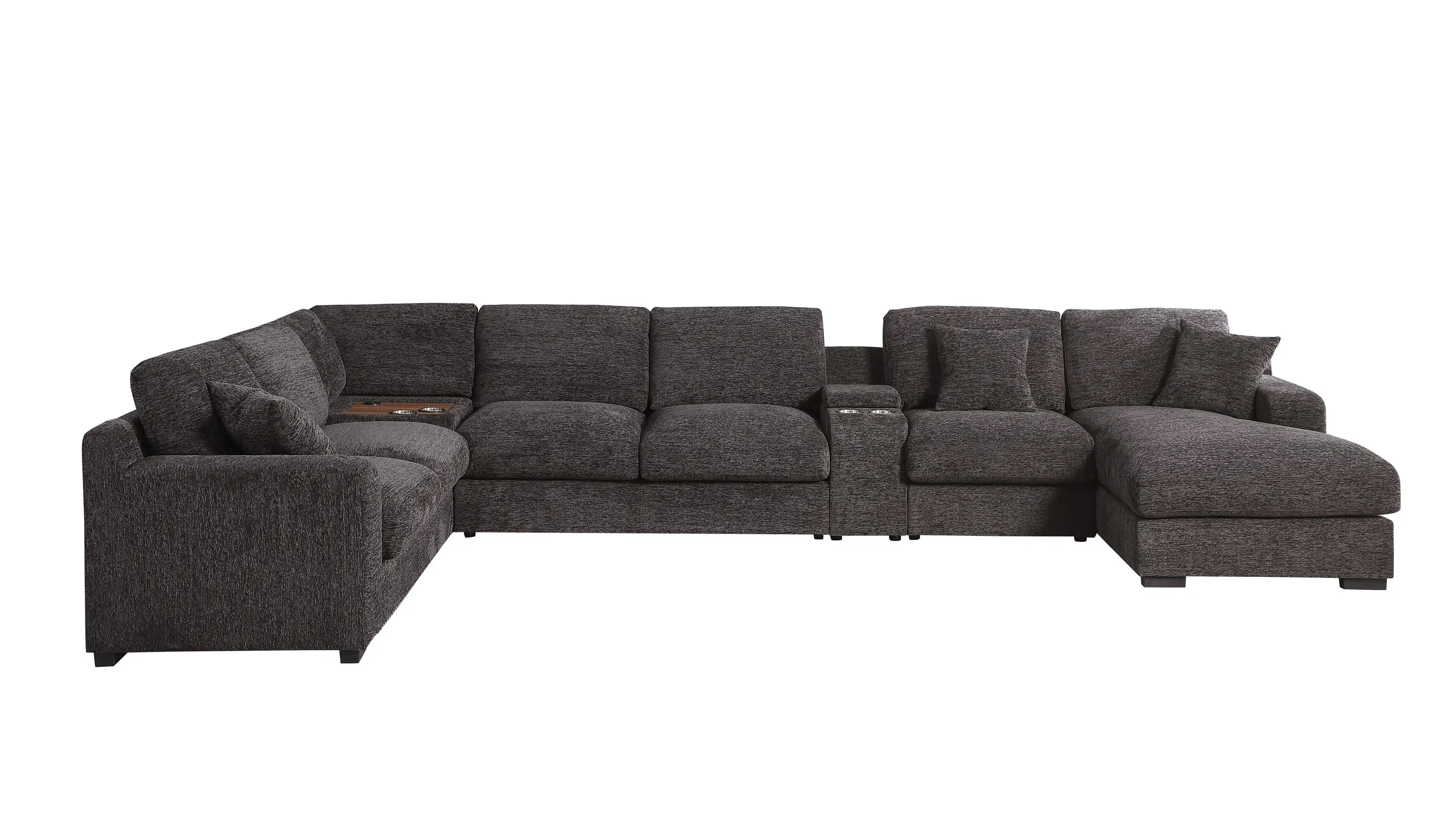 Celine - Chenille Fabric Corner Sectional Sofa With Right Facing Chaise, Cupholders, And Charging Ports - Gray - Best Buy Furniture