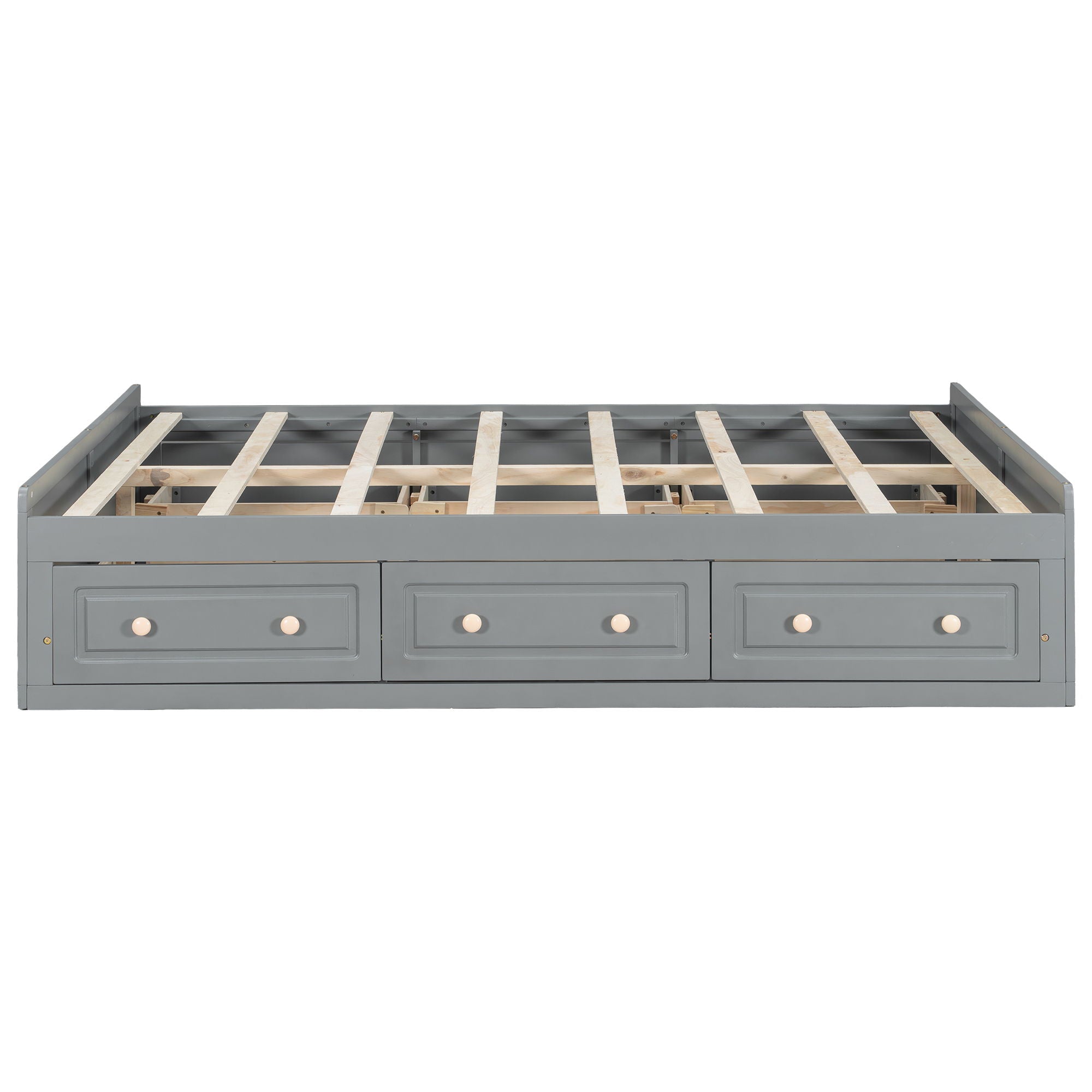 Queen Size Platform Bed Frame With 6 Drawers - Gray