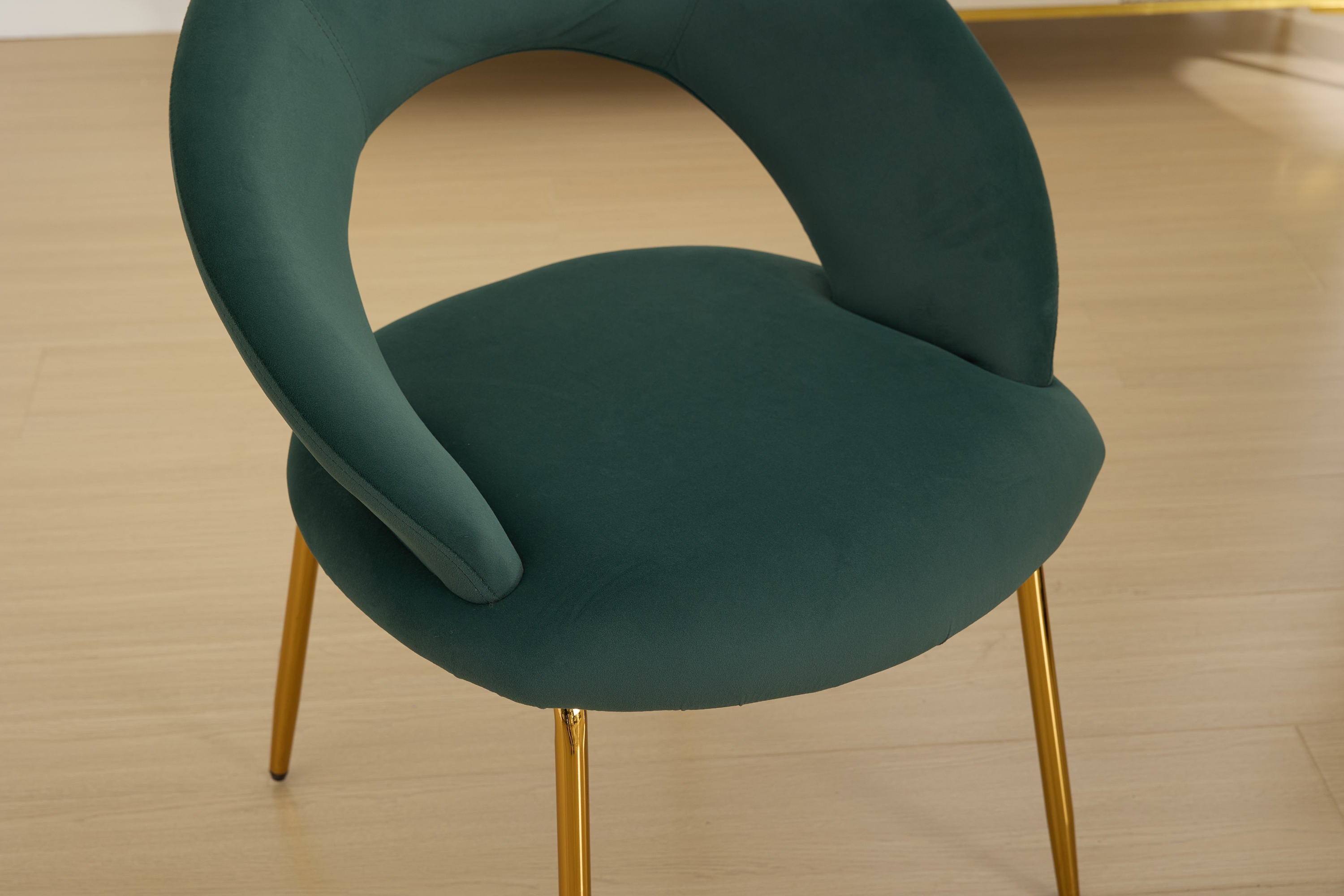 Velvet Fabric Dining Chair with Curved Backrest and Golden Metal Legs