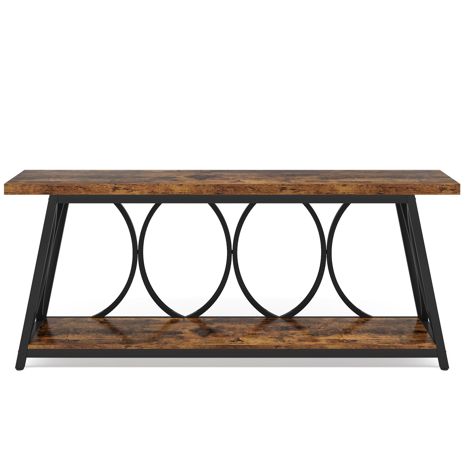 Extra Long Console Table With 2 Tier Storage Shelves For Living Entryway - Brown / Black