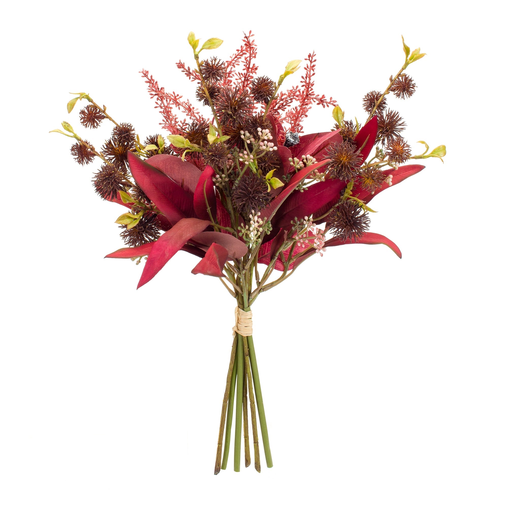 Fall Burgandy Foliage and Thistle Bundle Bouquet (Set of 6)