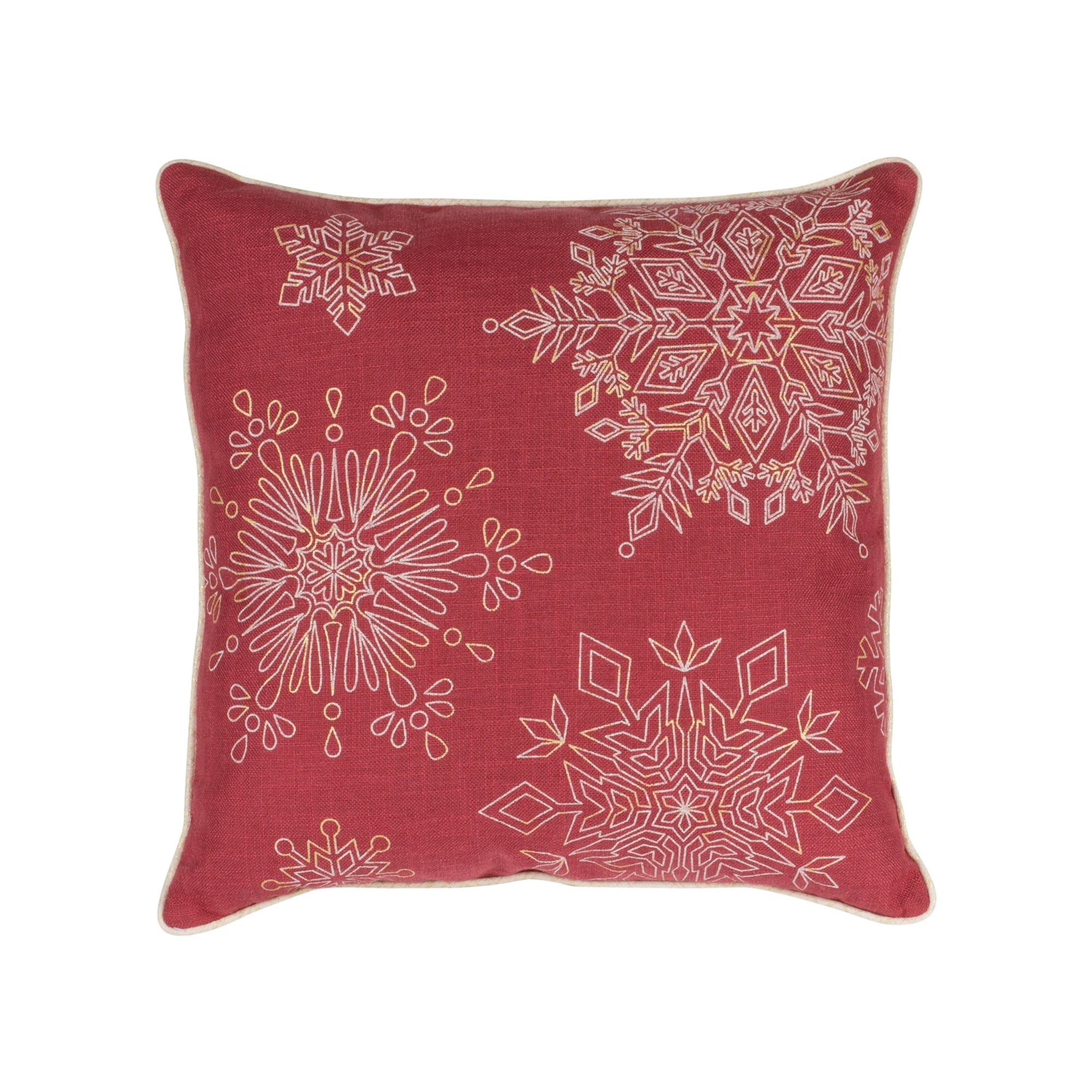 Red Embroidered Snowflake Pillow (Set of 2)