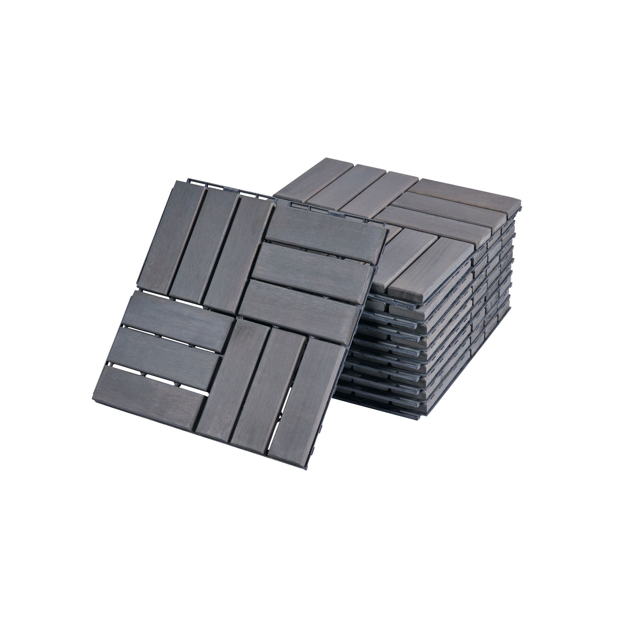 Acacia Wood Interlocking Deck Tiles Checker Pattern For Outdoor Flooring