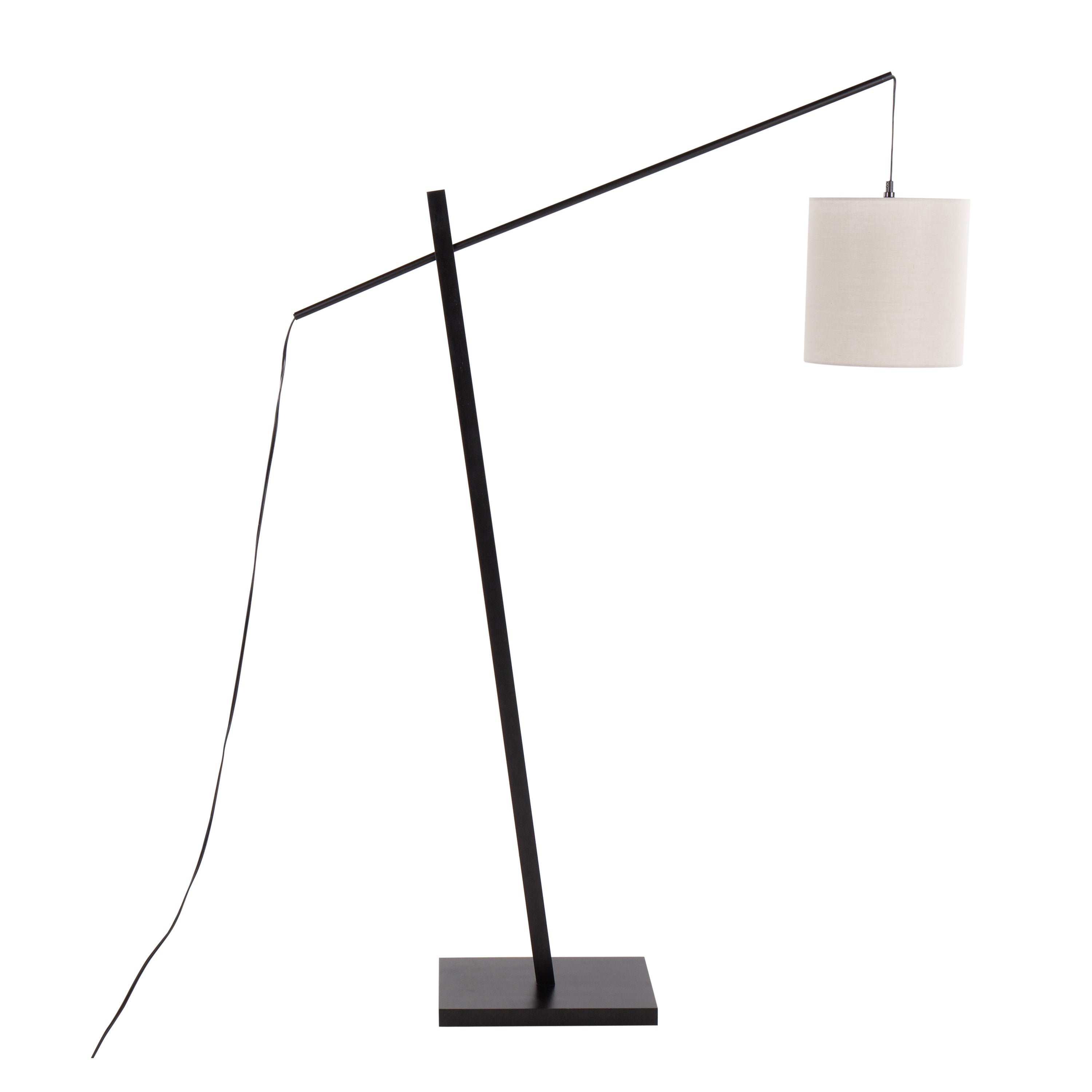 Arturo Contemporary Floor Lamp in Black Wood and Black Steel with Grey Fabric Shade