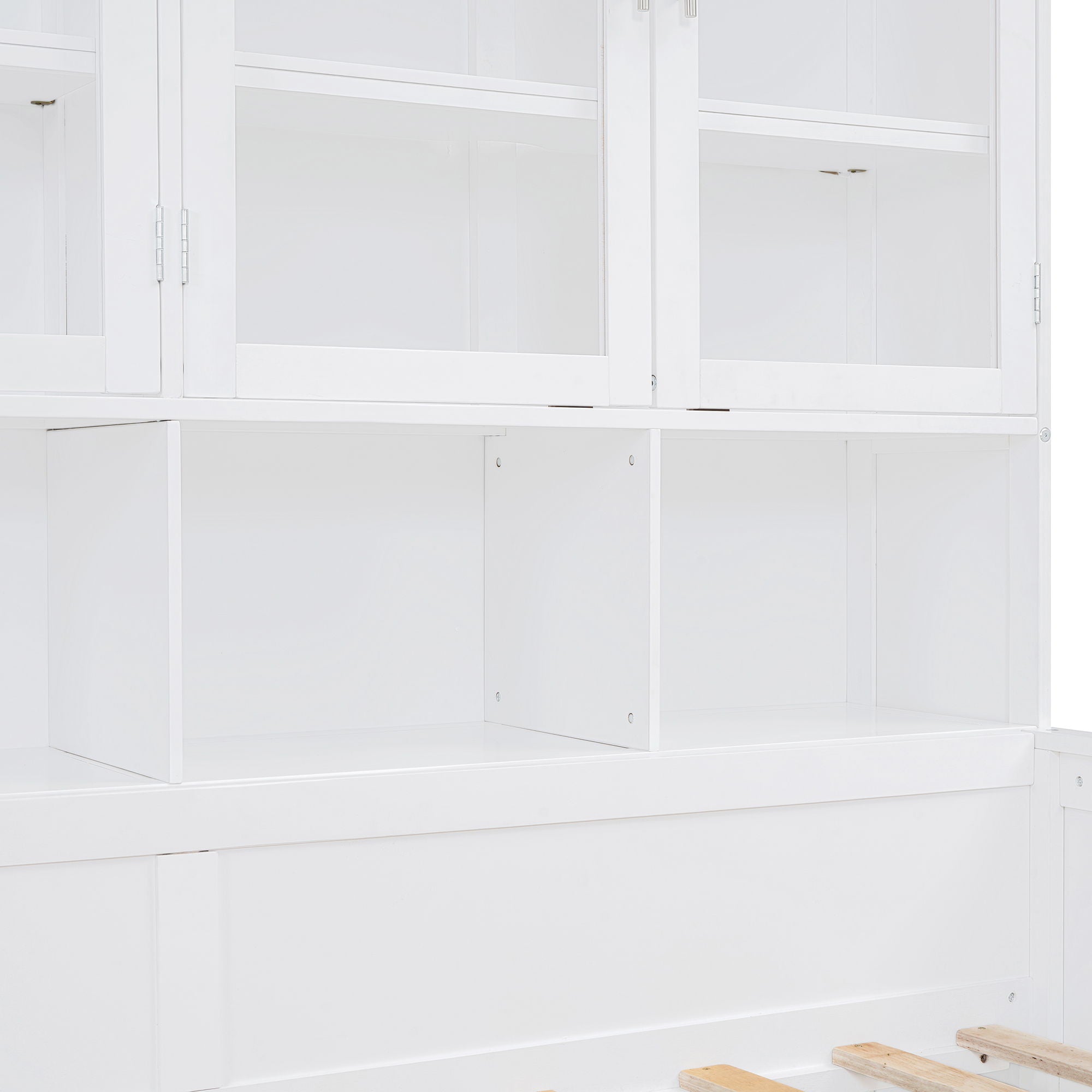 Daybed With Glass Door Storage Cabinets, Built In LED Lighting And Shelves