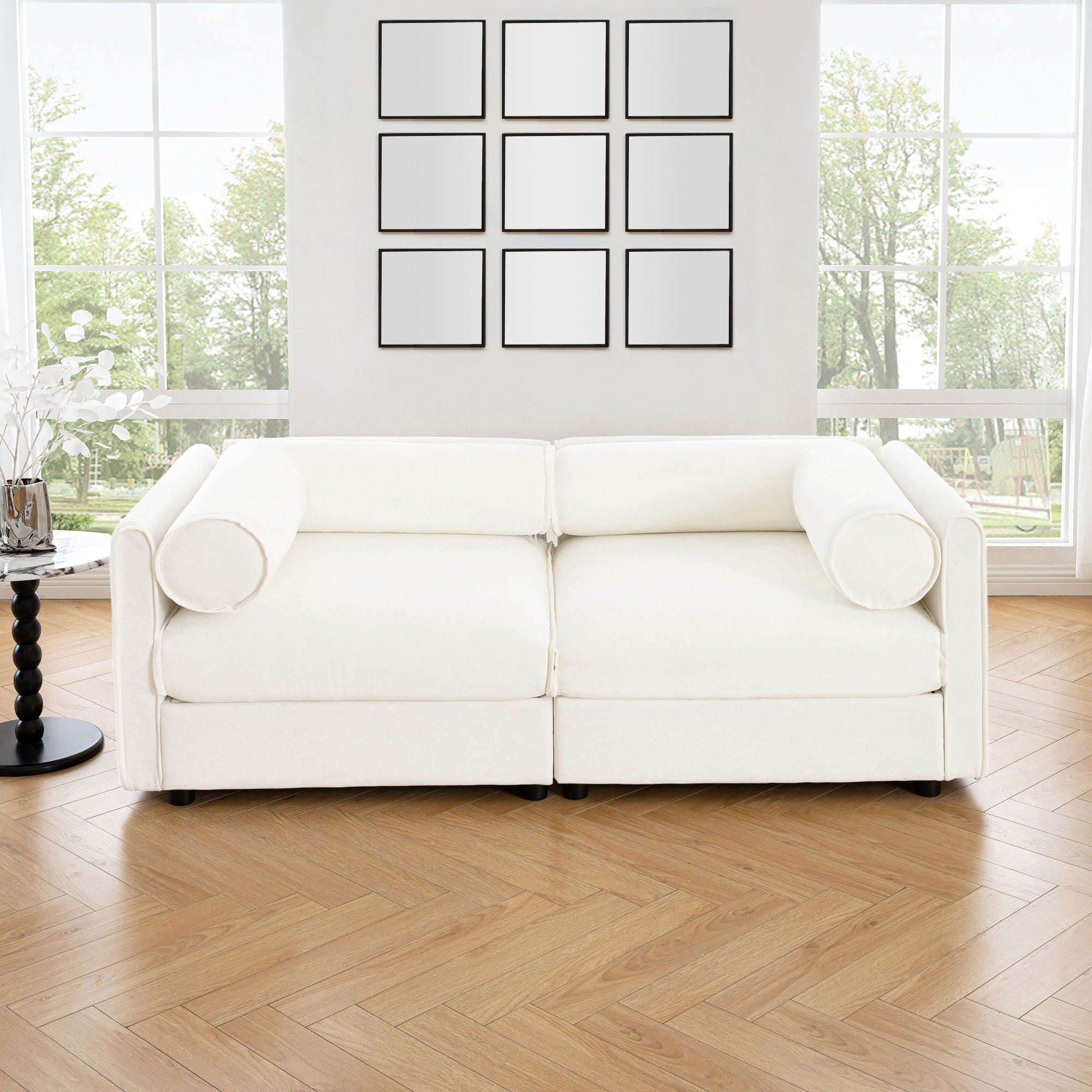 Stylish Chenille Sofa With Storage Seat And Cylindrical Backrest - Best Buy Furniture