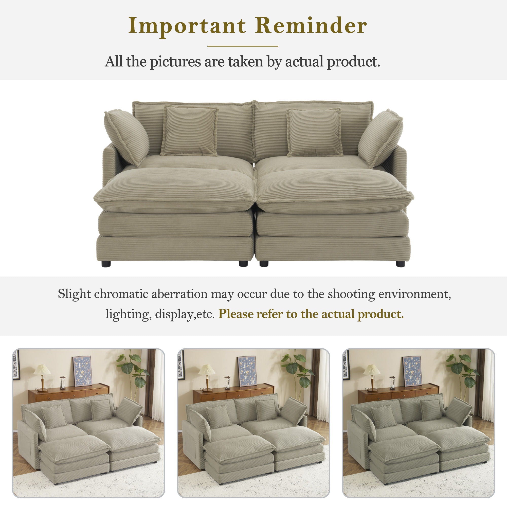 Modern Modular Sectional Sofa With Side Storage Pockets For Living Room