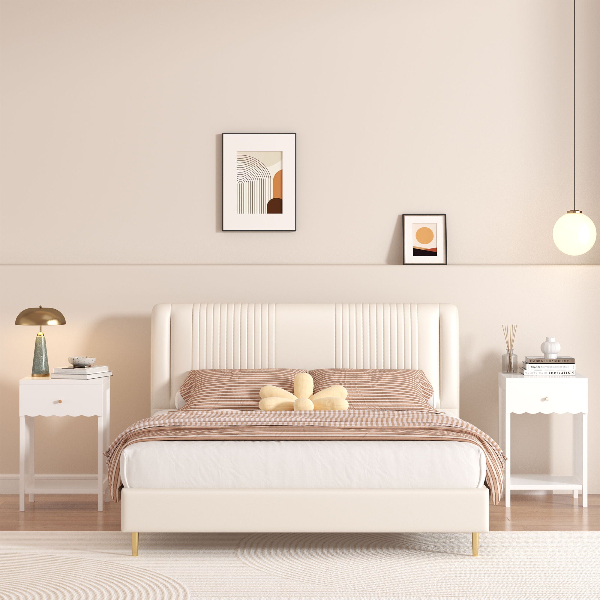 Nightstand With Drawer And Open Shelf, Scalloped Edge Bedside Table