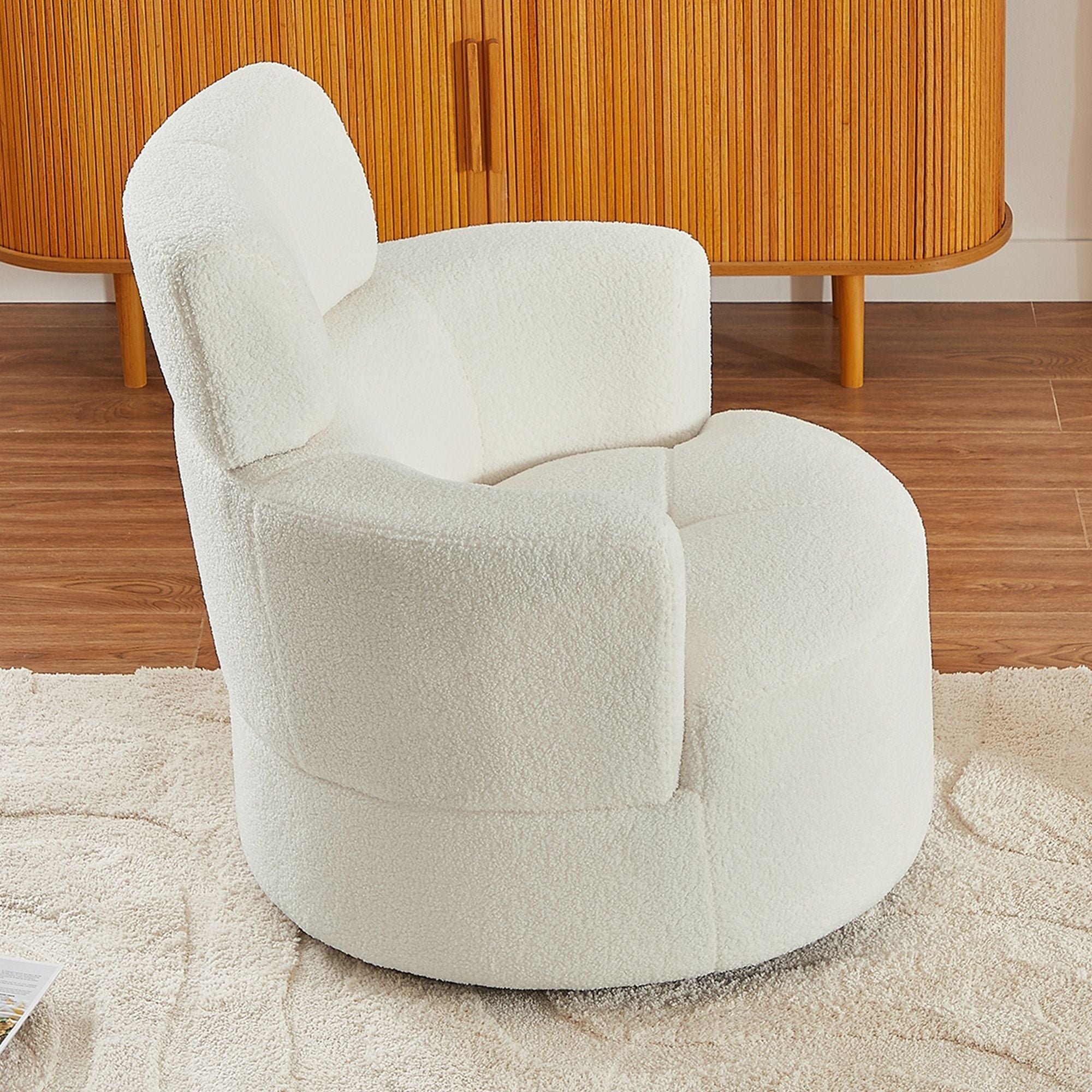 360° Swivel Chair Upholstered Accent Barrel Chair With Adjustable Headrest