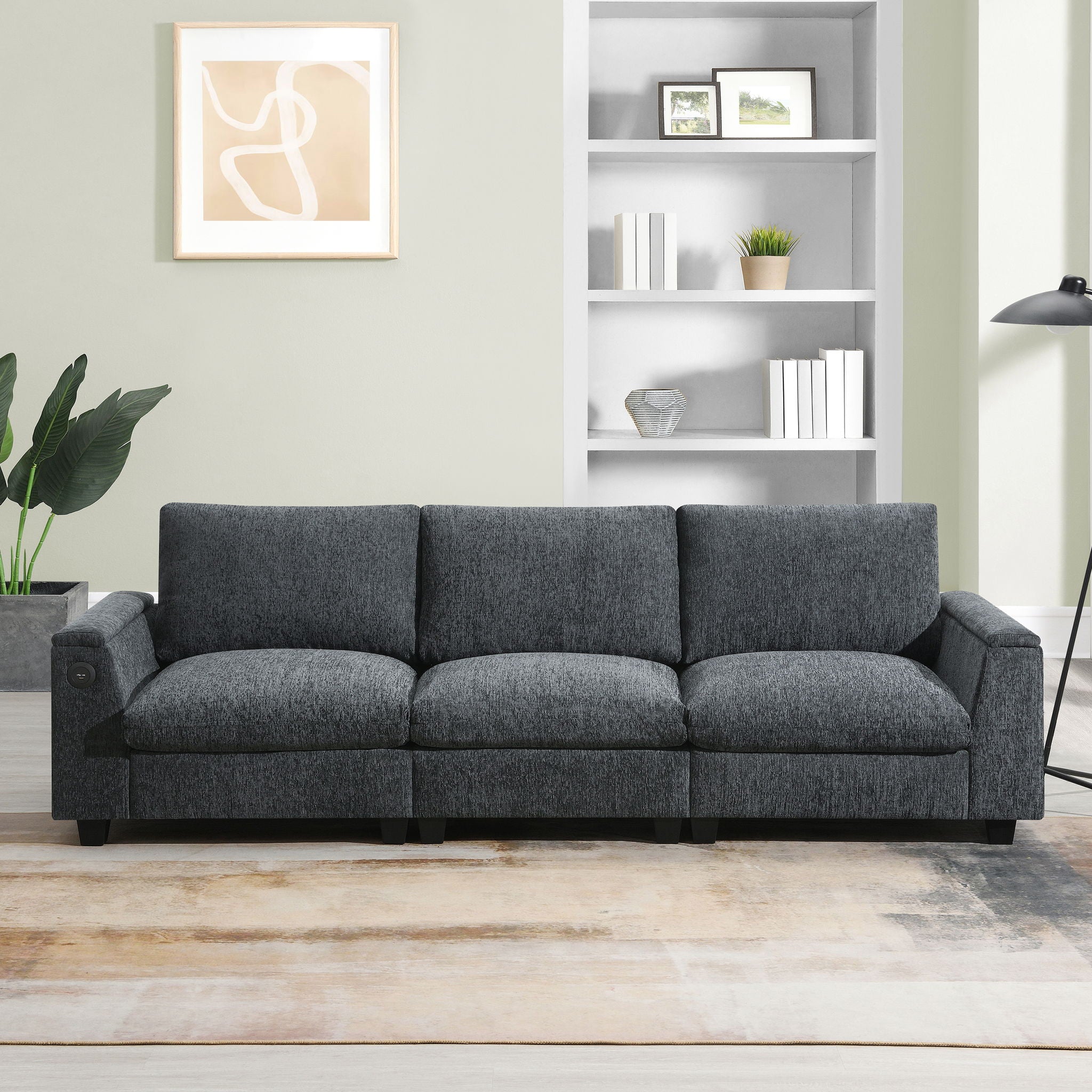 Sectional With Bluetooth Speaker Comfy Cloud Couch Set With Drop Down Table Cup Holders, USB Charger Storage Armrest Wide Seat Sofa - Best Buy Furniture