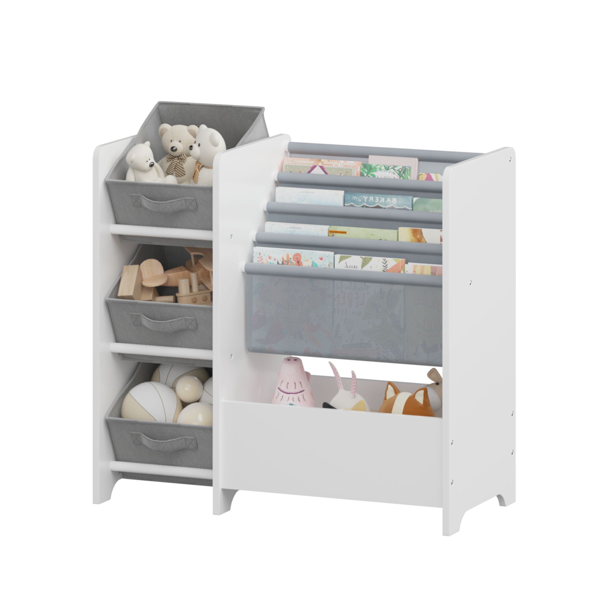 Bookshelf And Toy Storage Organizer, Multifunctional 4 Tier With 3 Collapsible Drawers - White