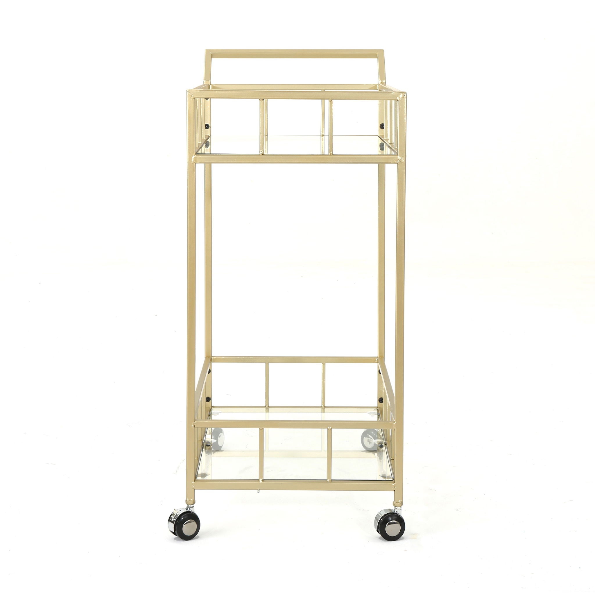 Modern Metal and Glass Bar Cart with Rolling Casters - Gold