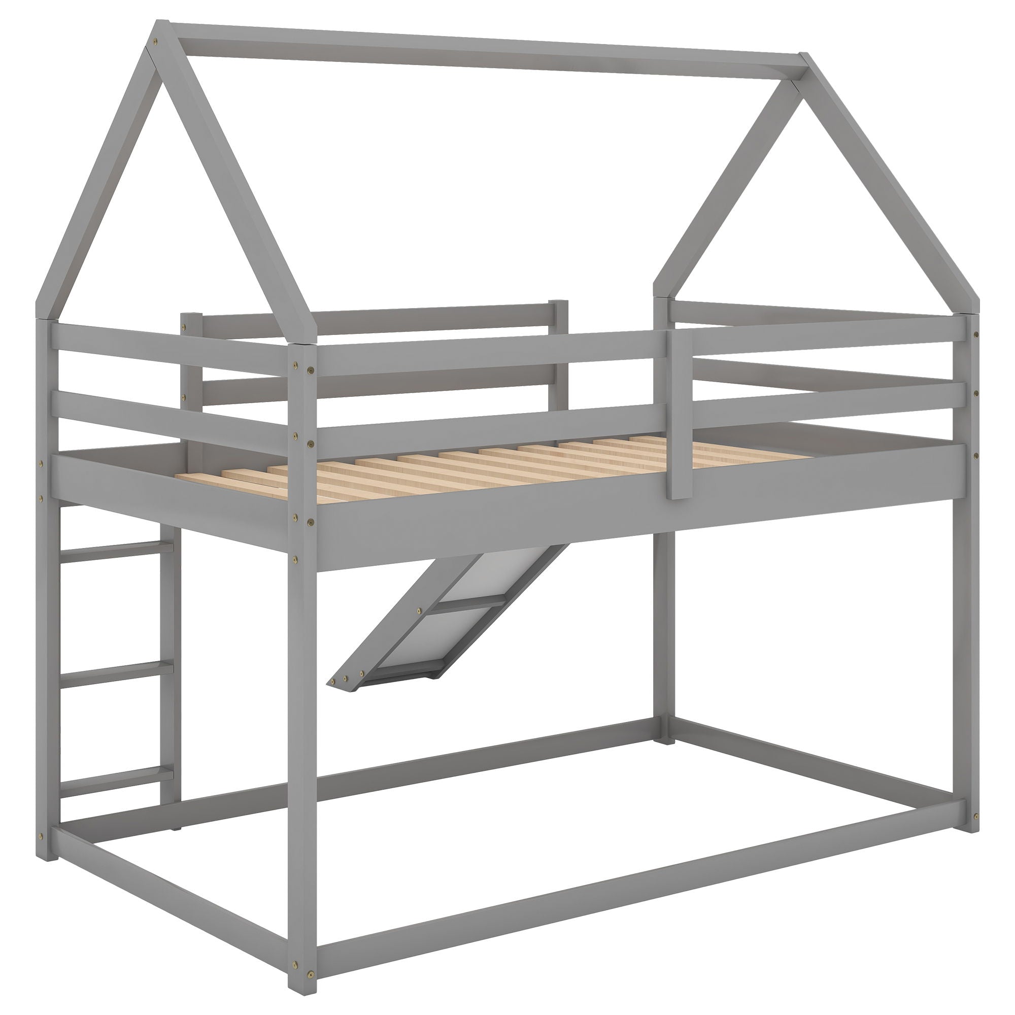 House Shape Bunk Bed With Slide And Ladder