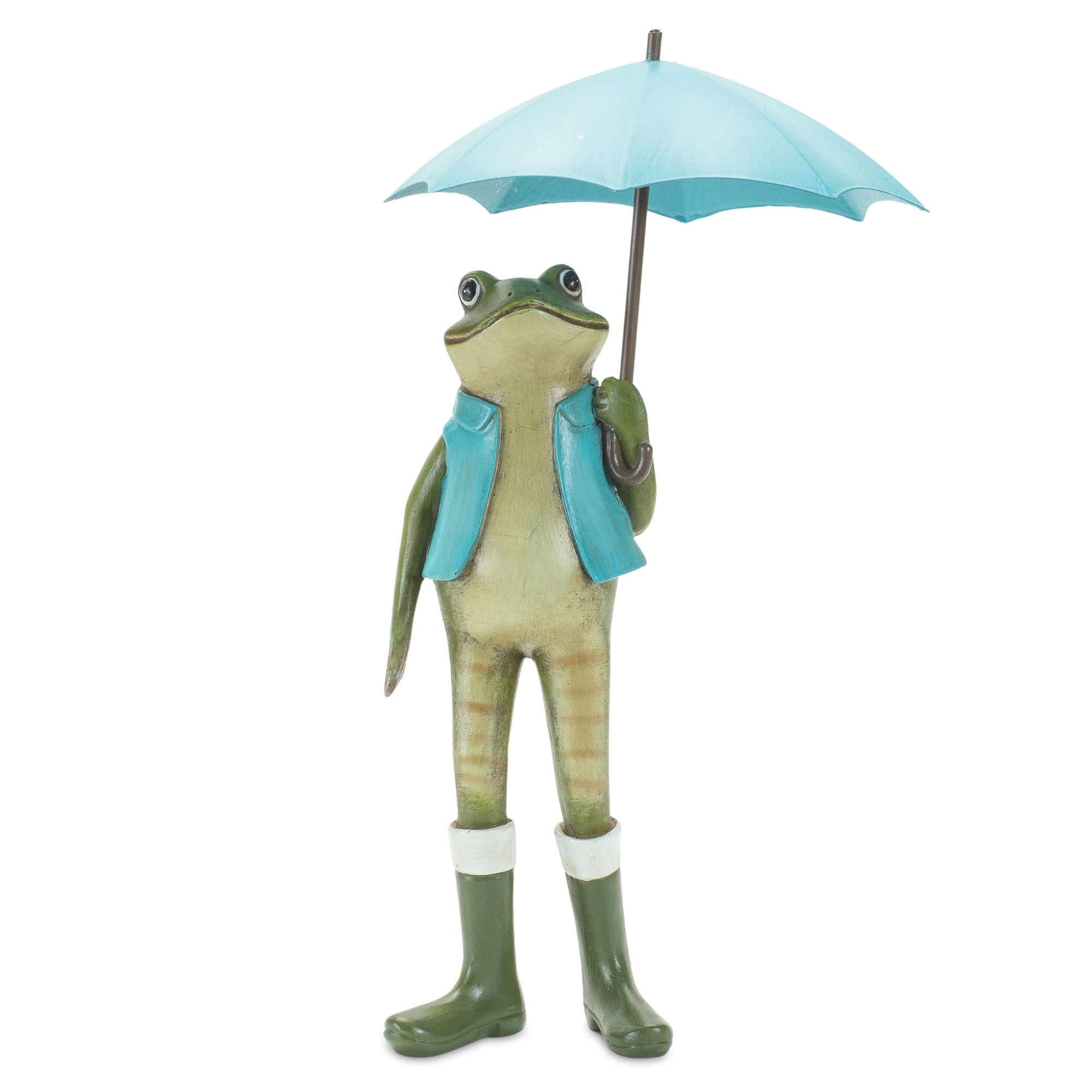 Garden frog with umbrella and rainboot accent (set of 2)