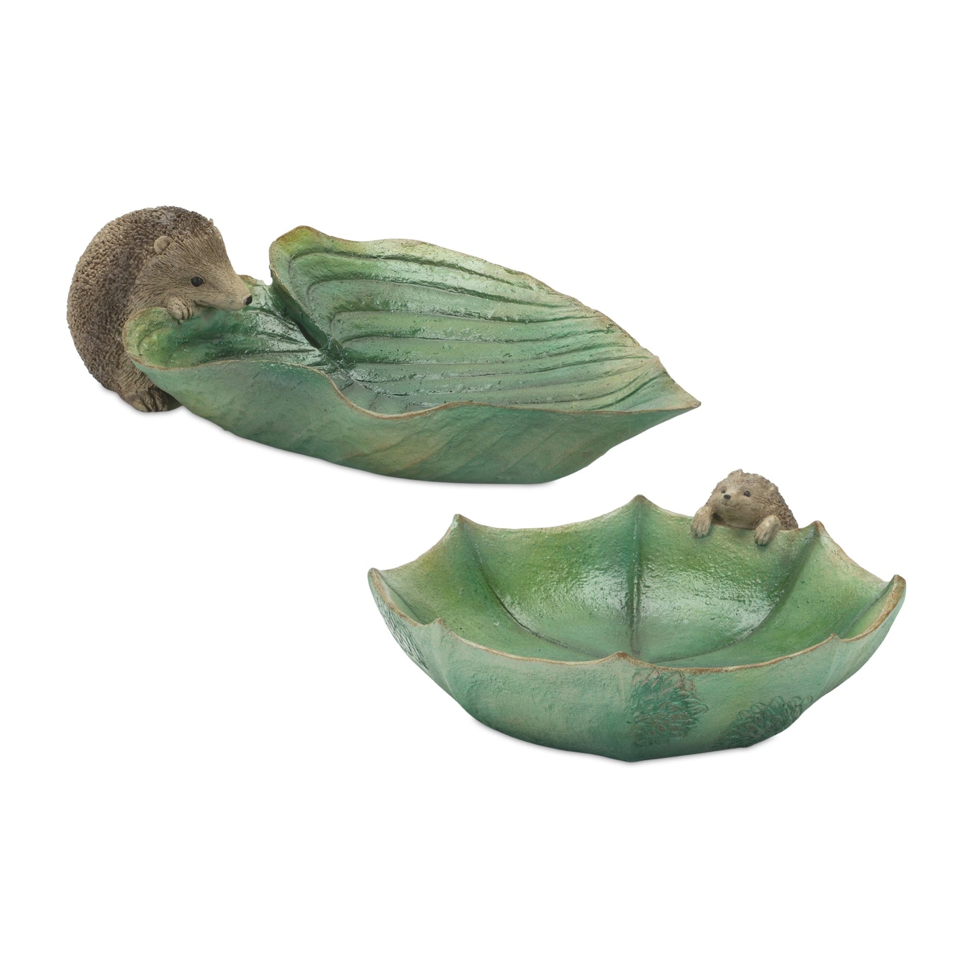 Garden-Leaf-Bird-Bath-with-Hedgehog-Accent-(Set-of-2)-Garden-Decor