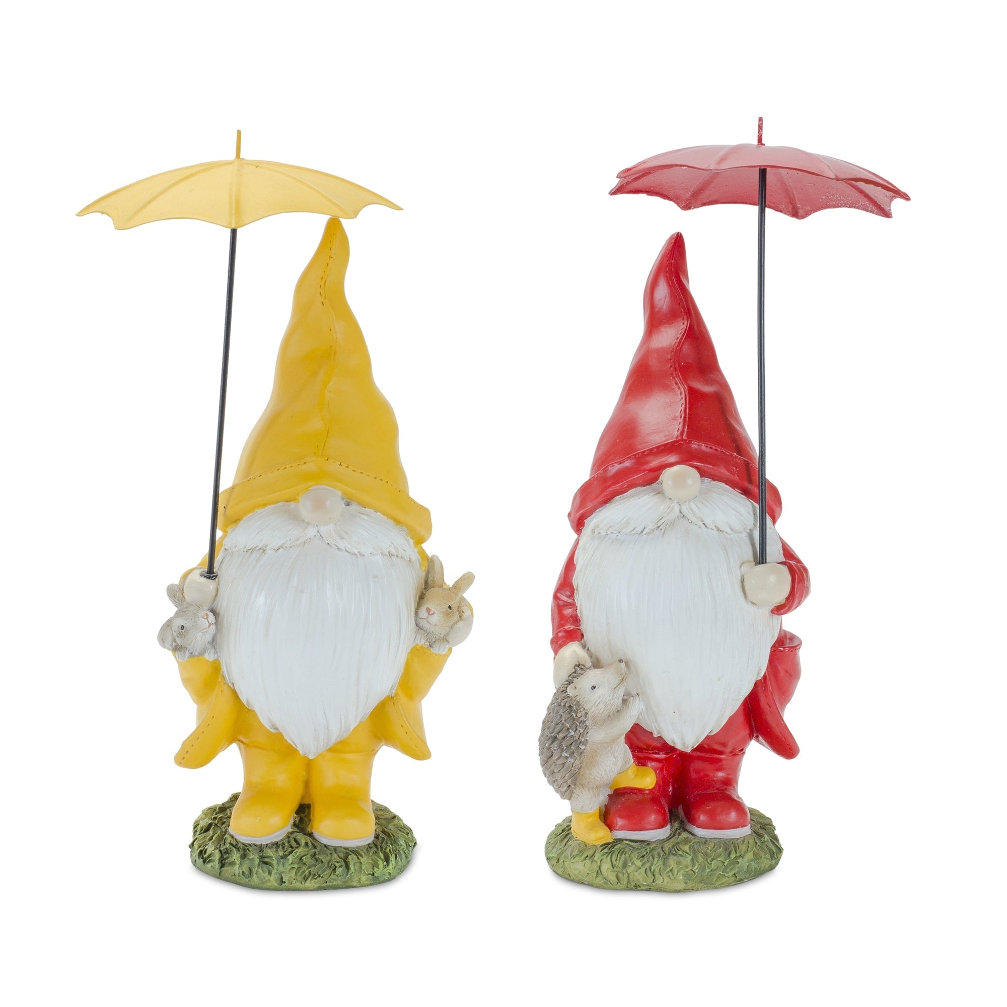 Garden gnome with umbrella and woodland animals (set of 4)