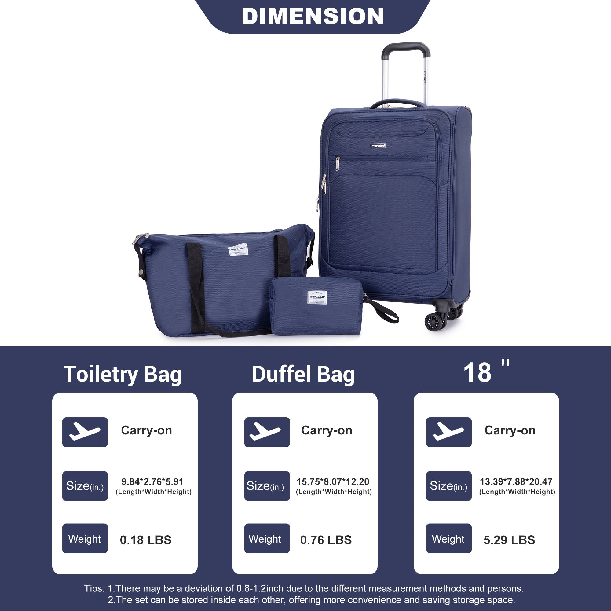 3 Piece Luggage Sets, Softshell Suitcase Spinner Wheels