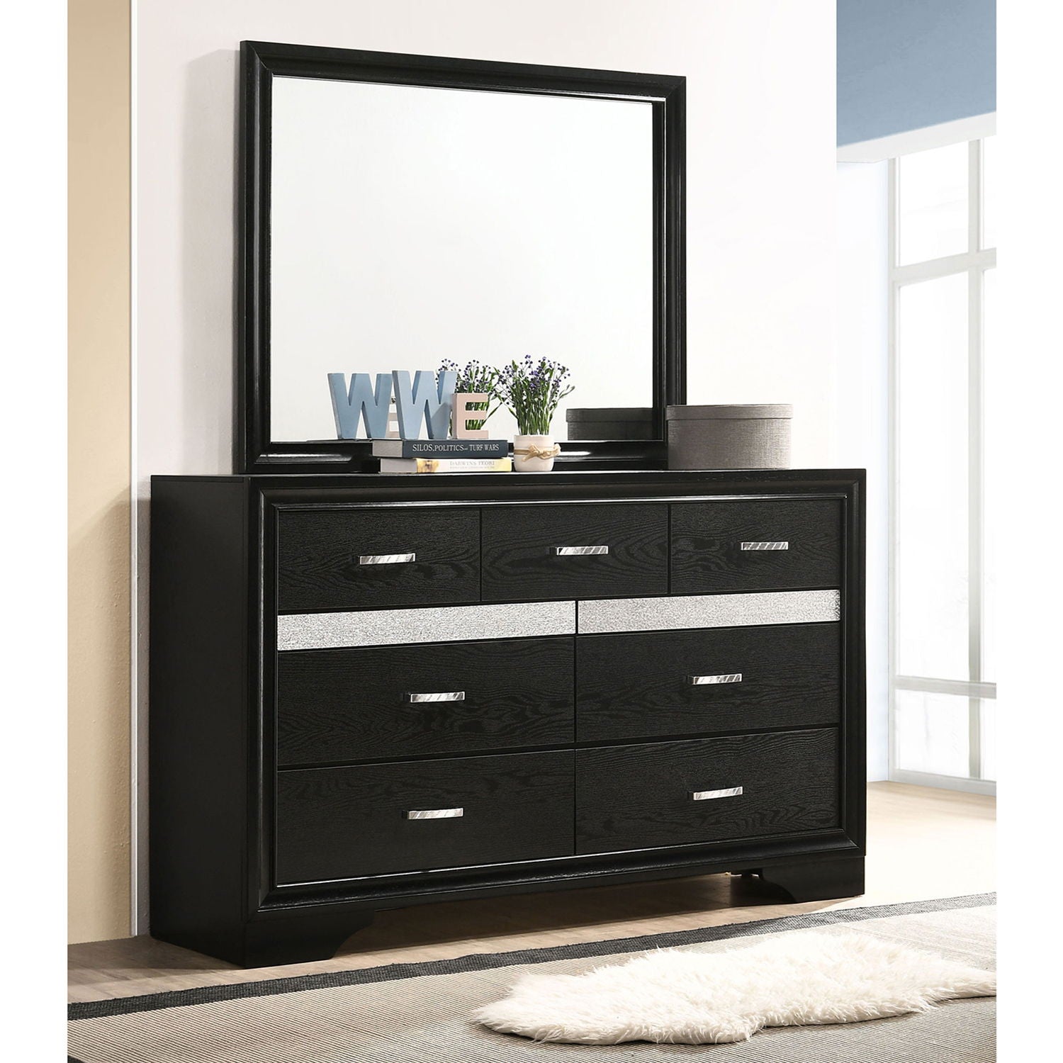 Annie - 7 Drawer Dresser With Mirror - Black