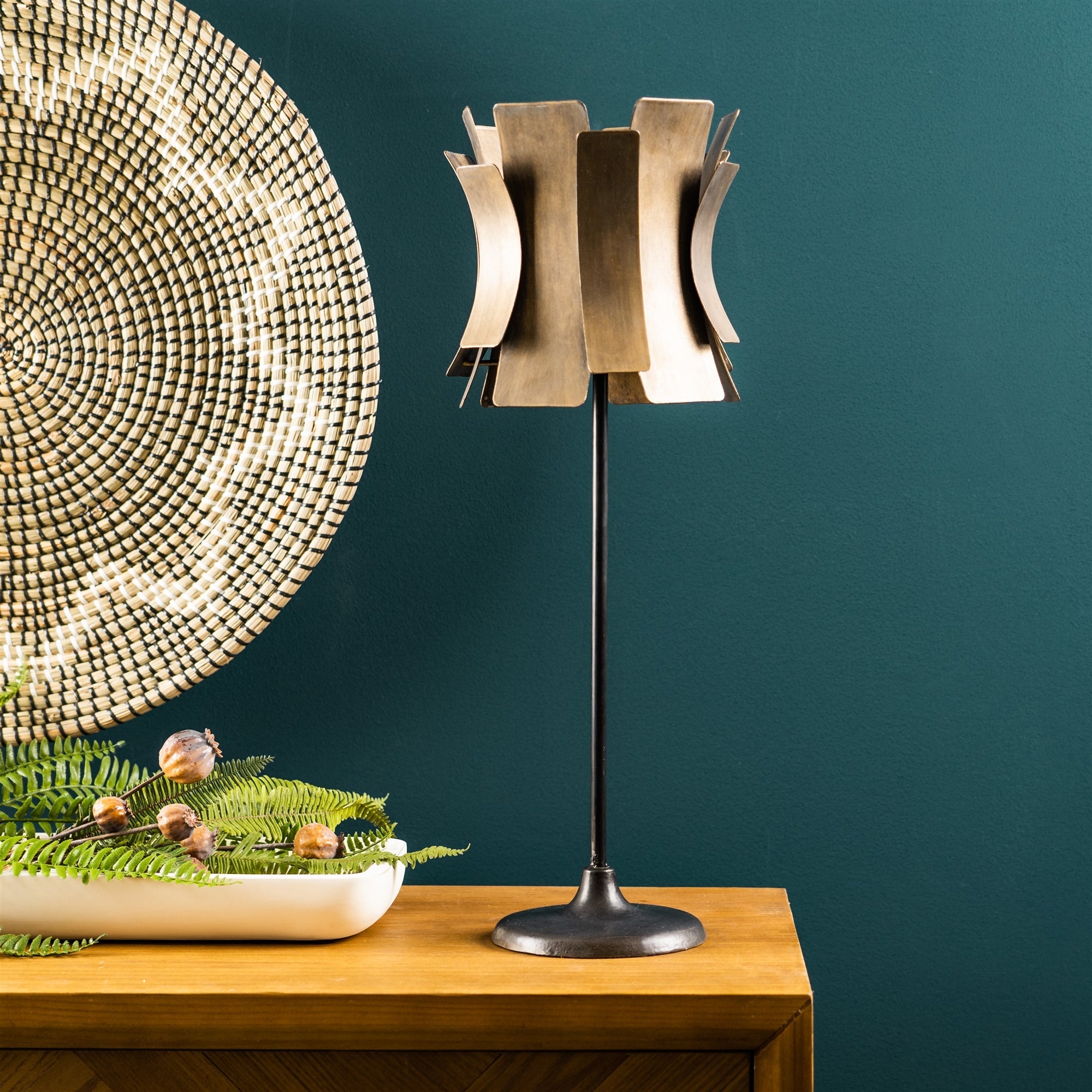 Vintage Iron Candle Holder with Glass Insert 22"H