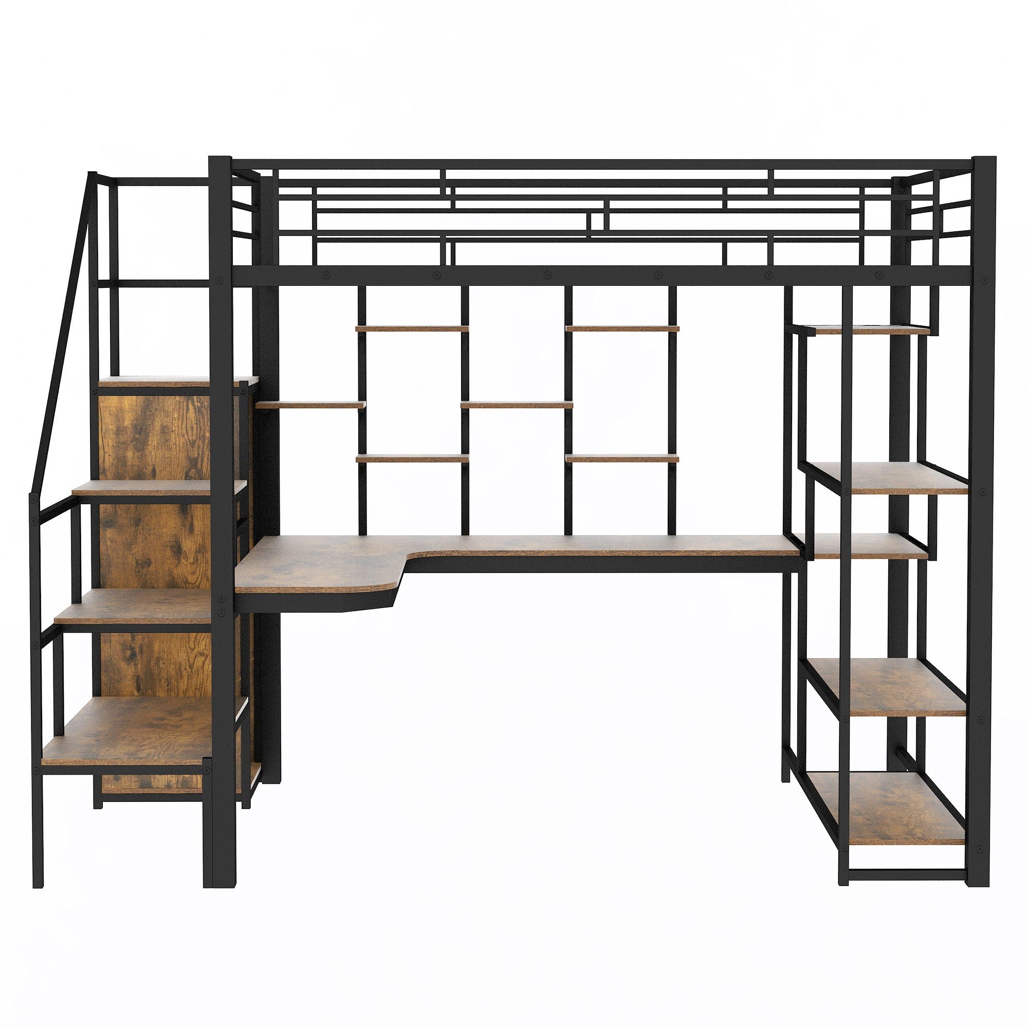 Loft Bed With Storage Staircase And Small Wardrobe, Built - In Desk And Storage Shelves