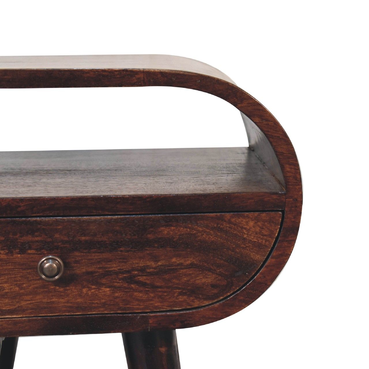 Wooden Circular Bedside Table With Open Slot - Walnut