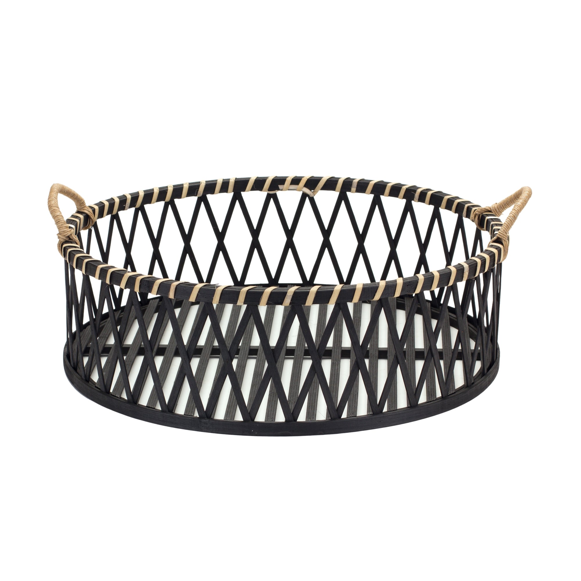 Round Woven Bamboo Trays with Rattan Handle Accent (Set of 2)
