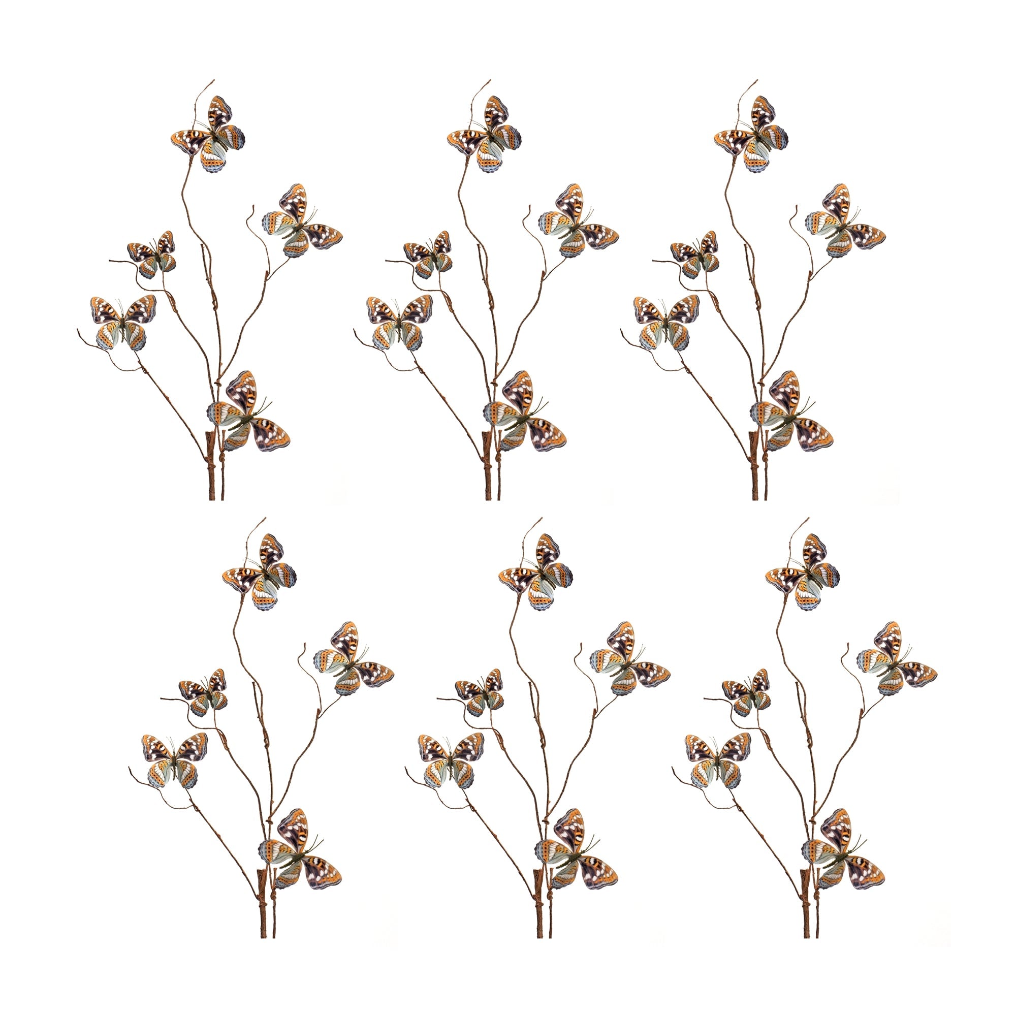 Blue-and-Orange-Wire-Butterfly-Spray-(Set-of-6)-Artificial-Flowering-Plants