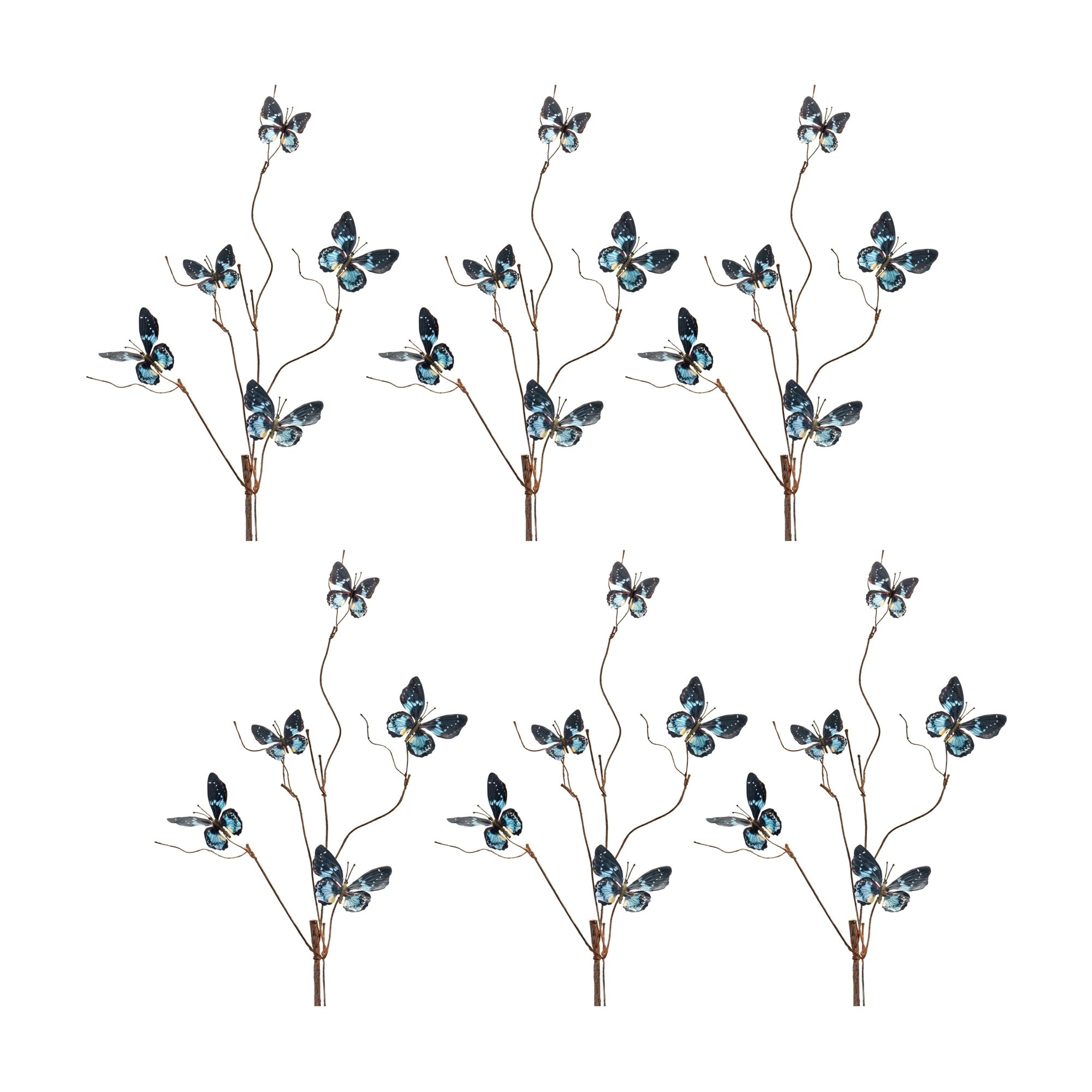 Blue-and-Black-Wire-Butterfly-Spray-(Set-of-6)-Artificial-Non-Flowering-Plants