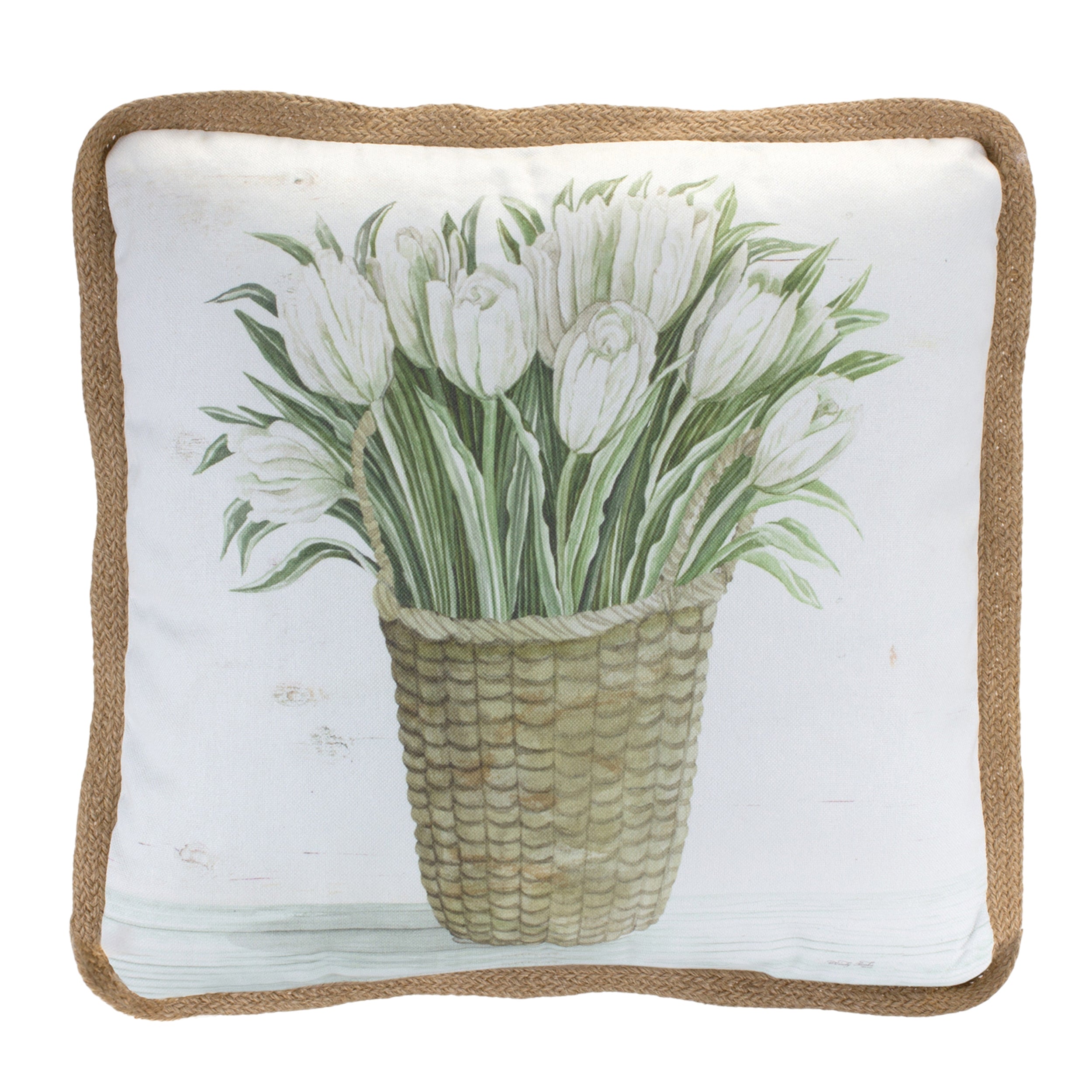 White Floral Basket Throw Pillow (Set of 2)