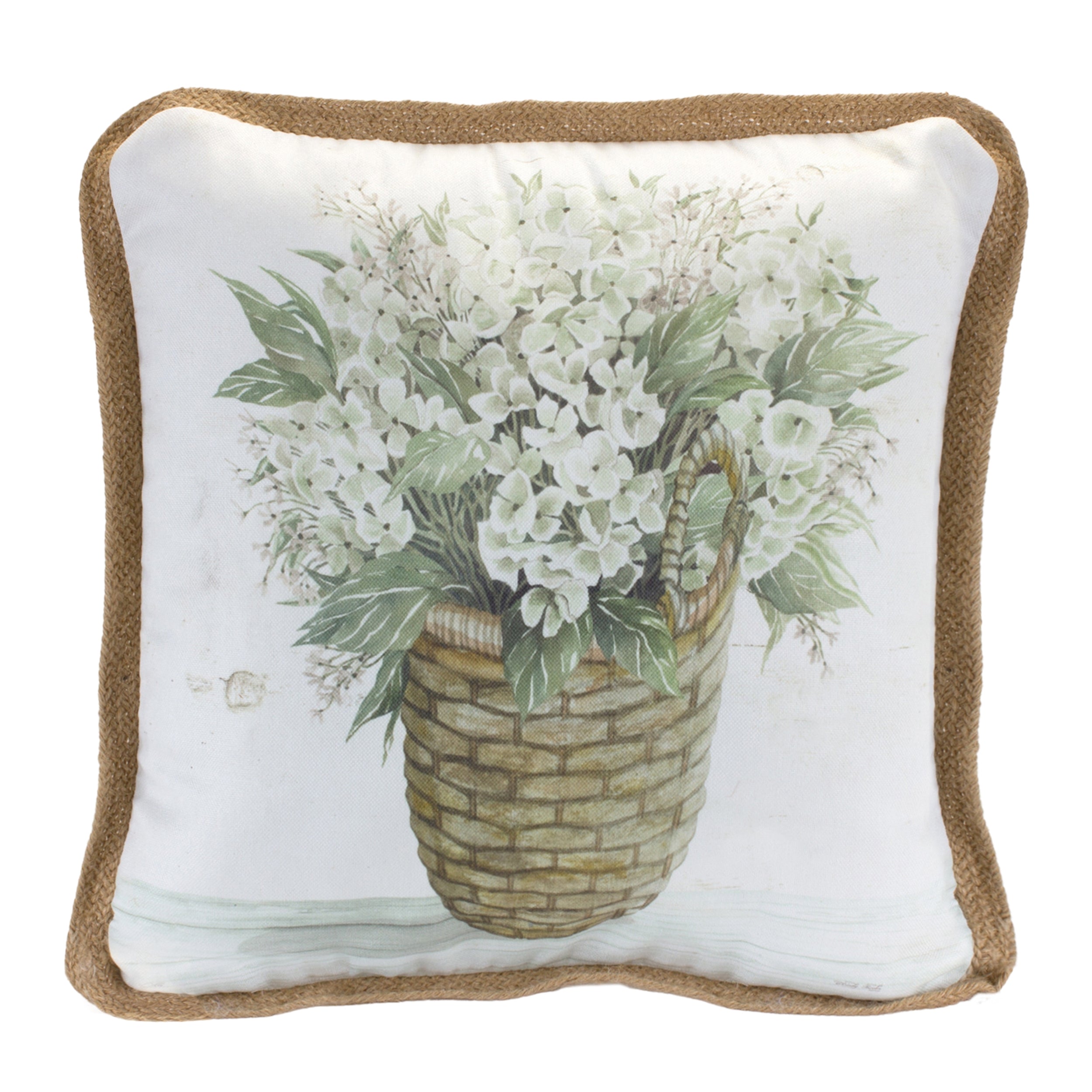 White Floral Basket Throw Pillow (Set of 2)