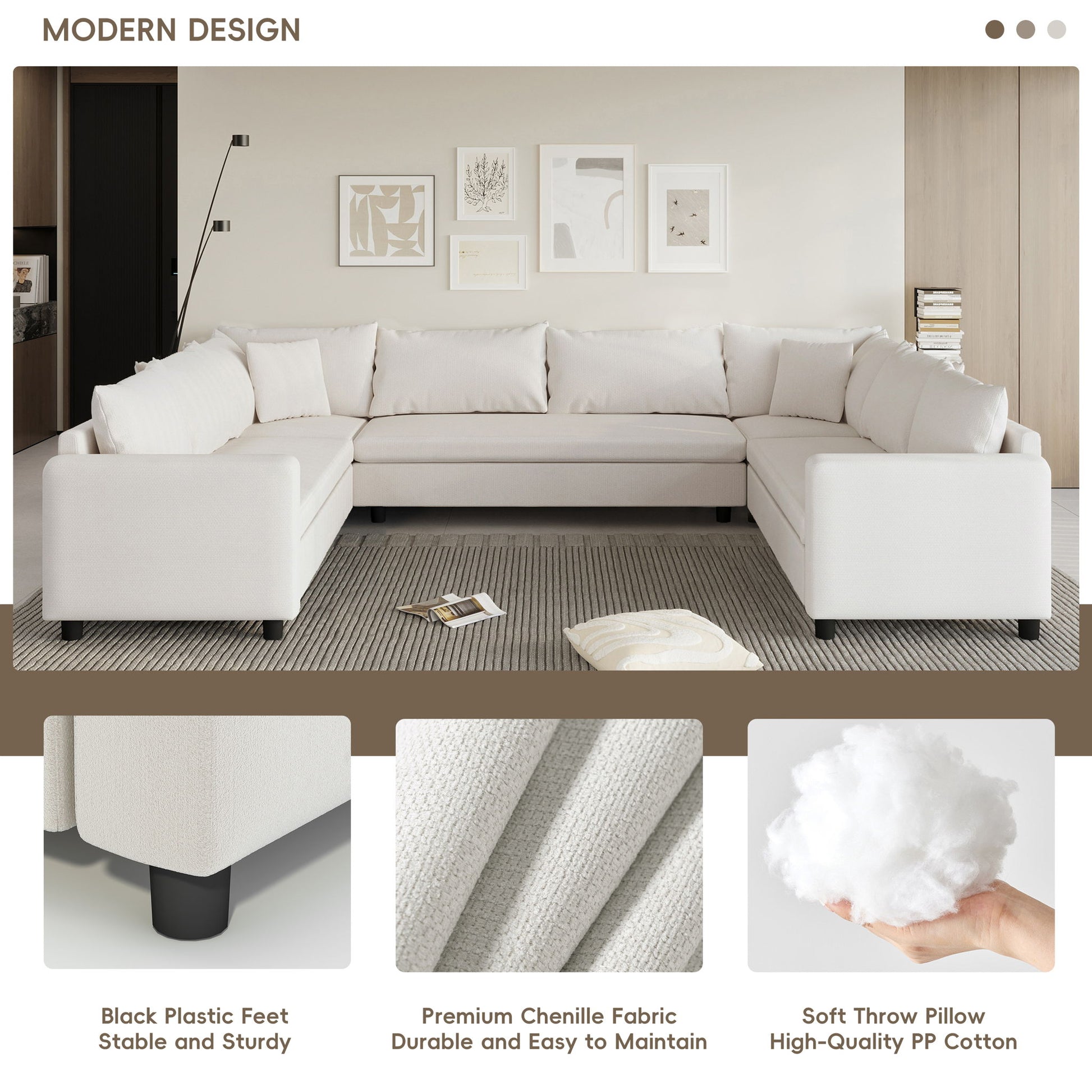 Modular Sectional Reversible U Shaped Couch Set, Free Combination Minimalist Style, Oversized 8 Seat Convertible Sofa - Best Buy Furniture