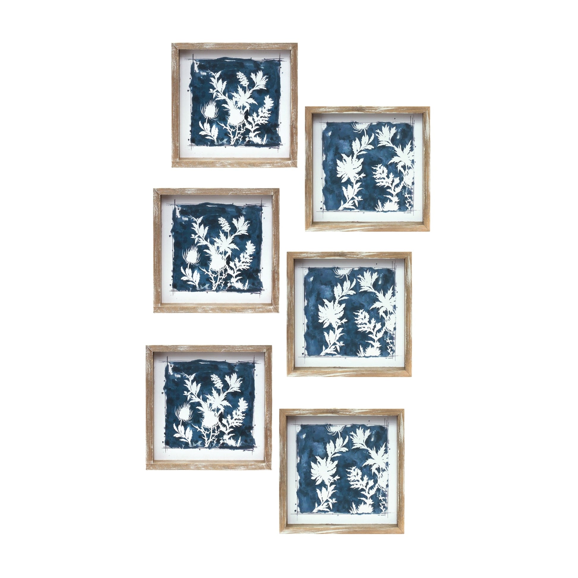 Wood-Framed-Floral-Outline-Print-(Set-of-6)-Wall-Art