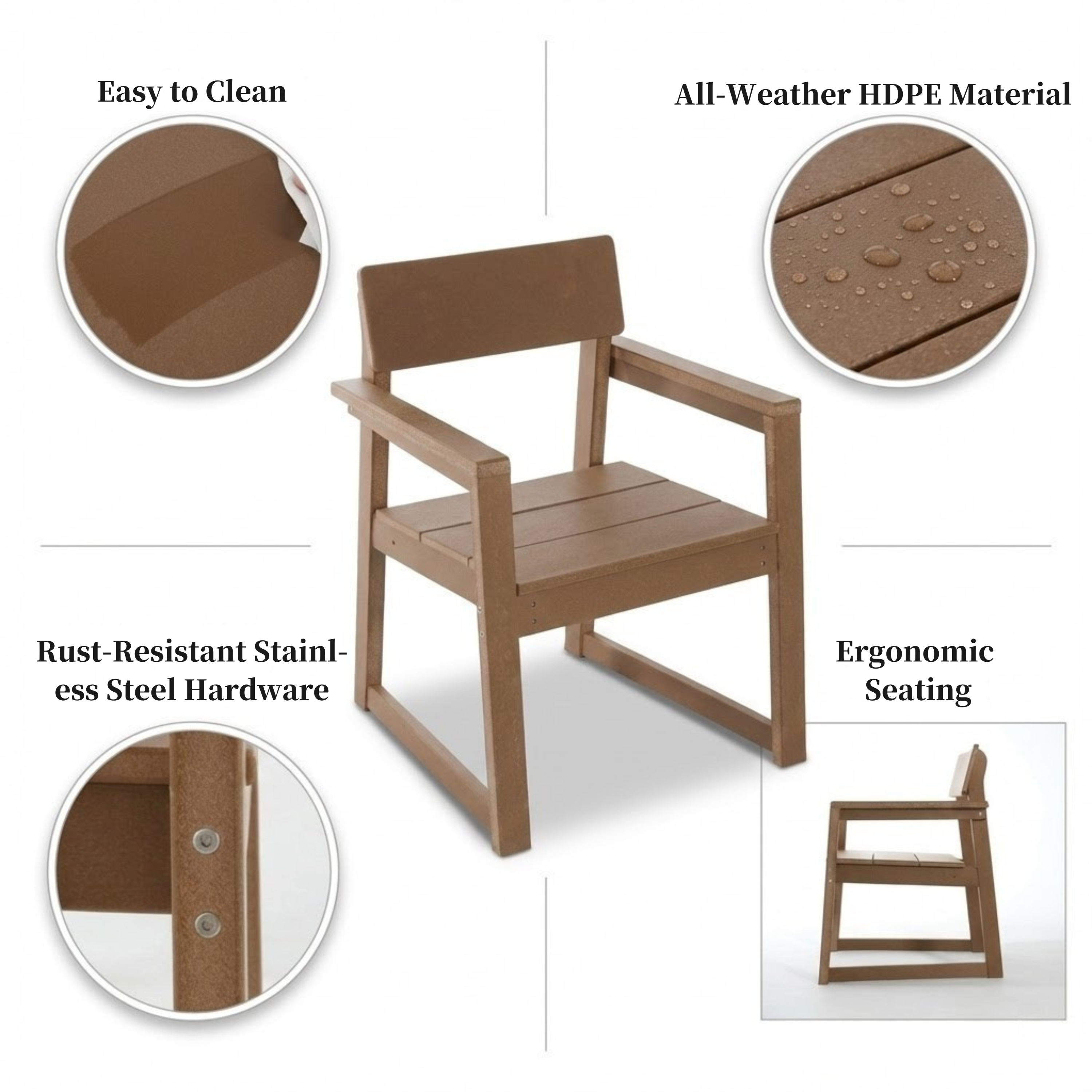 HDPE Outdoor Dining Armchairs with Backrest and Armrests