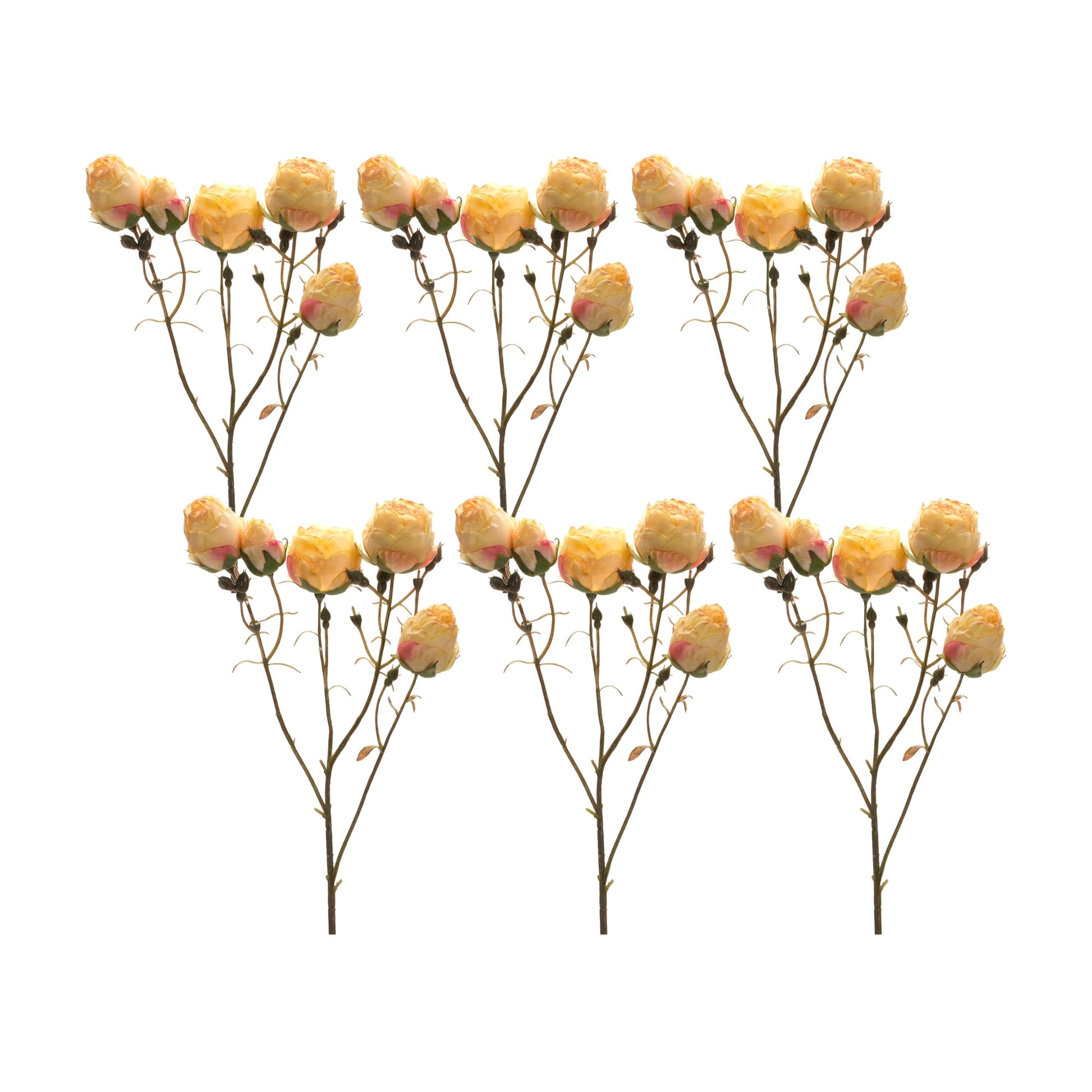 Blush-yellow-rose-bud-spray-(set-of-6)-Artificial-Flowering-Plants