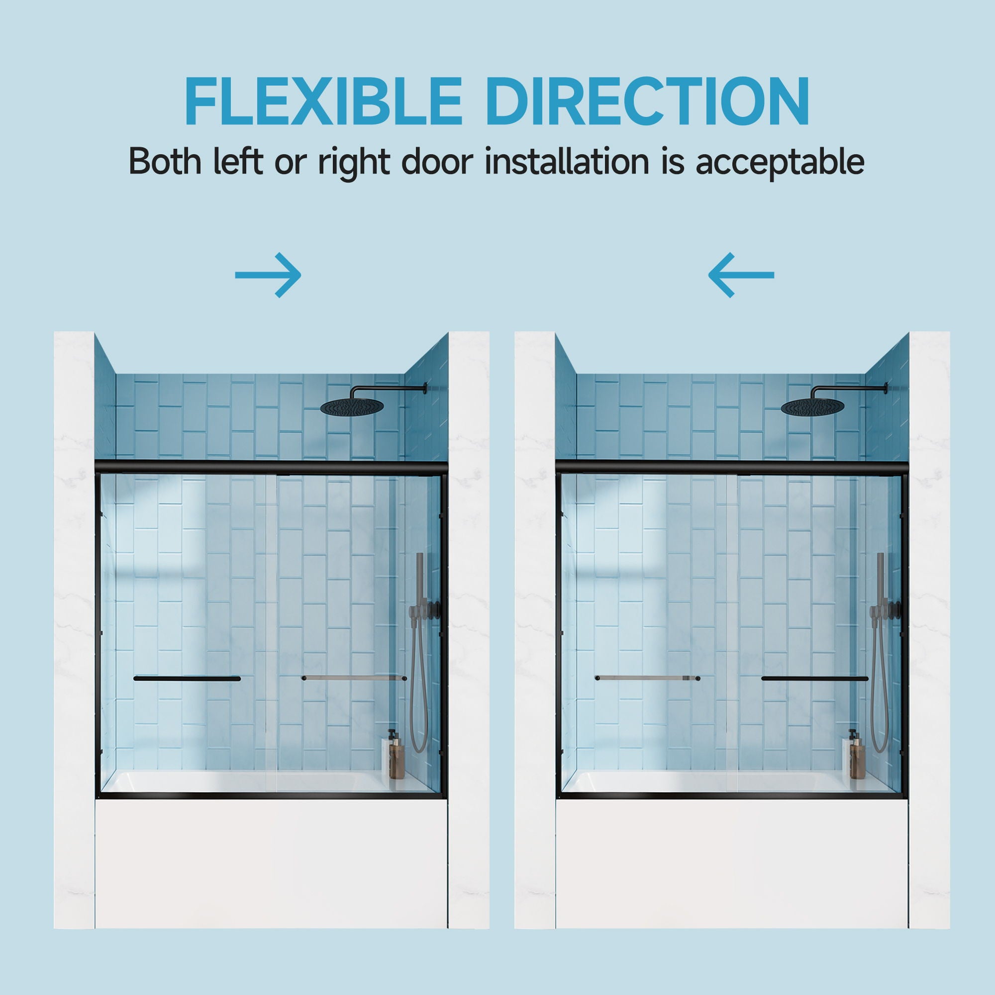 Aluminum Frame Double Double Soft Close Shower Door, Tempered Glass And Dual Stainless Steel Handles