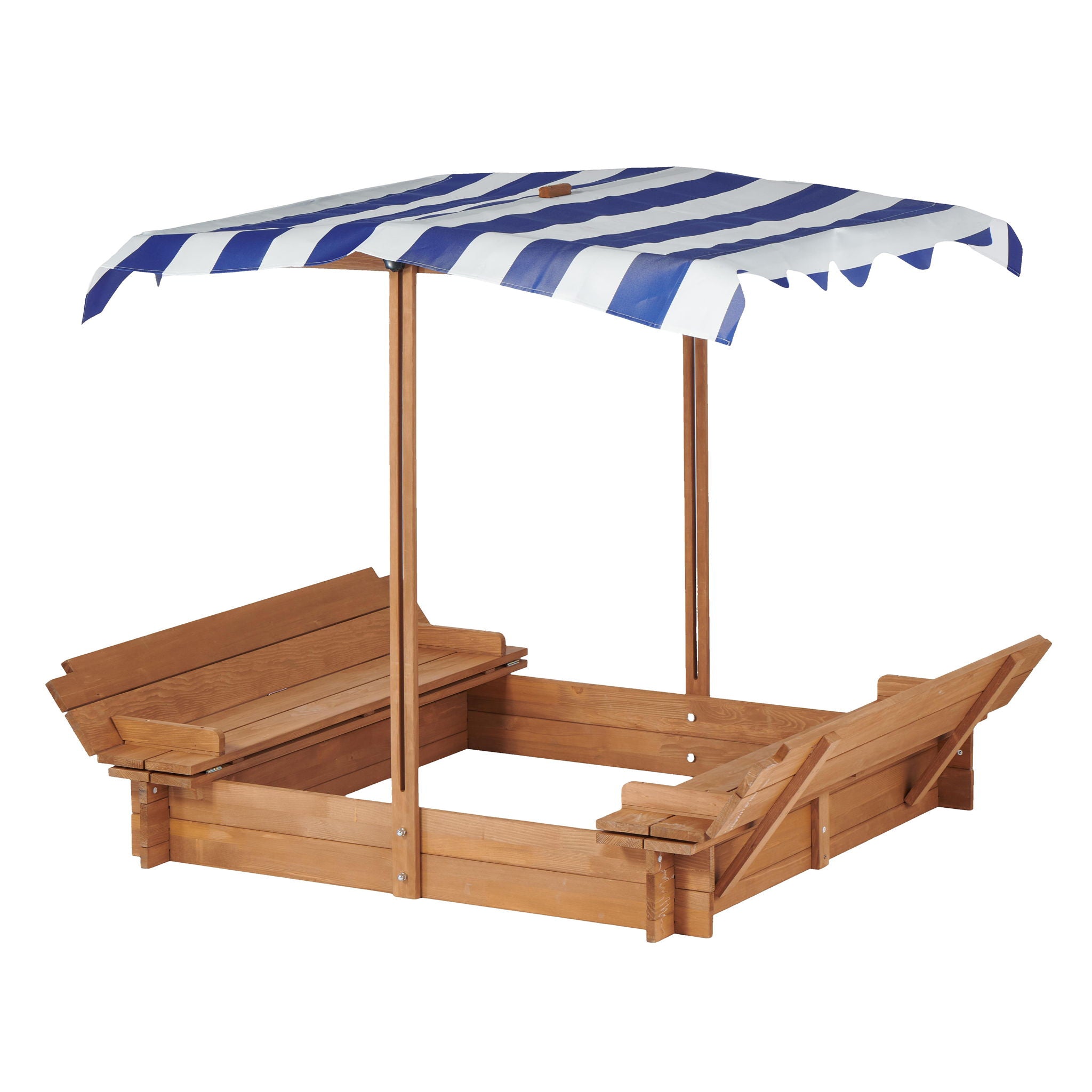 Kids Sandbox With Adjustable Cover, Sand Box With 2 Foldable Bench Seats, Outdoor Sandpit For Backyard Play - Light Brown