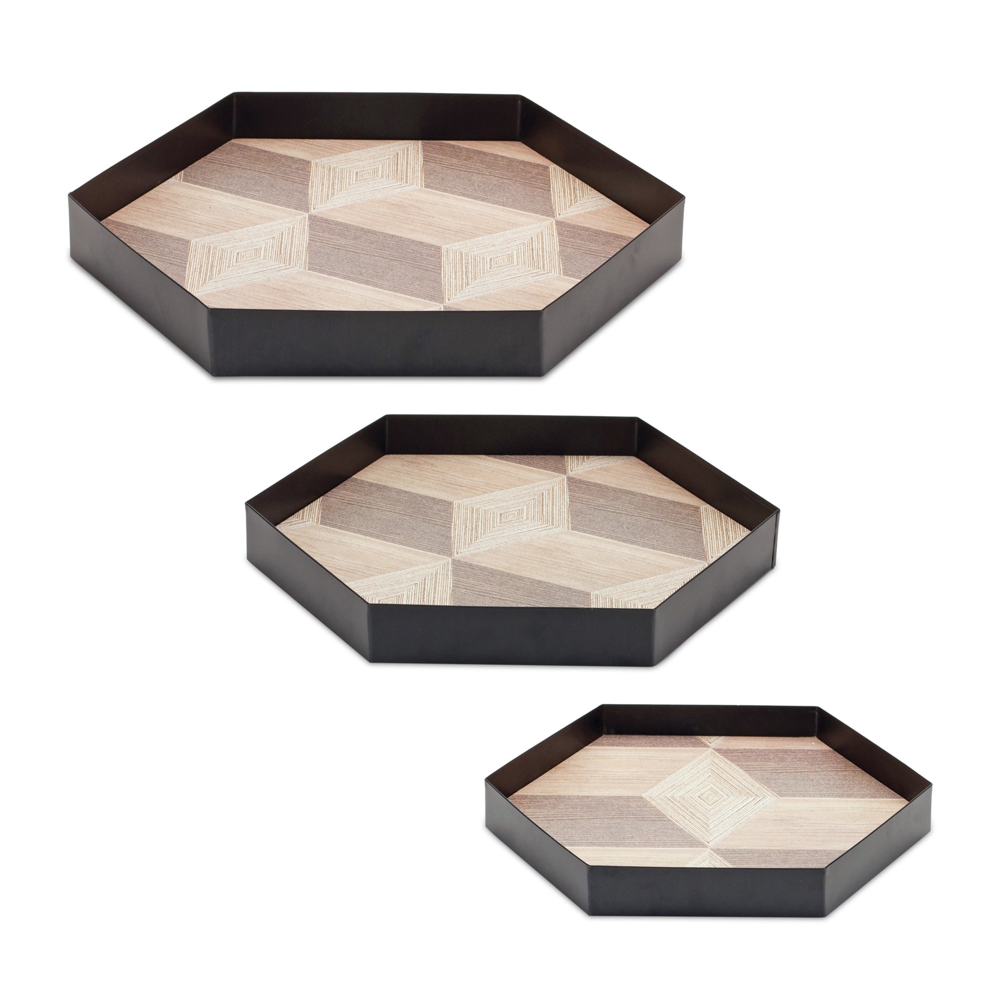 Geometric-Wooden-Tray-with-Metal-Accent-(Set-of-3)-Serving-Trays